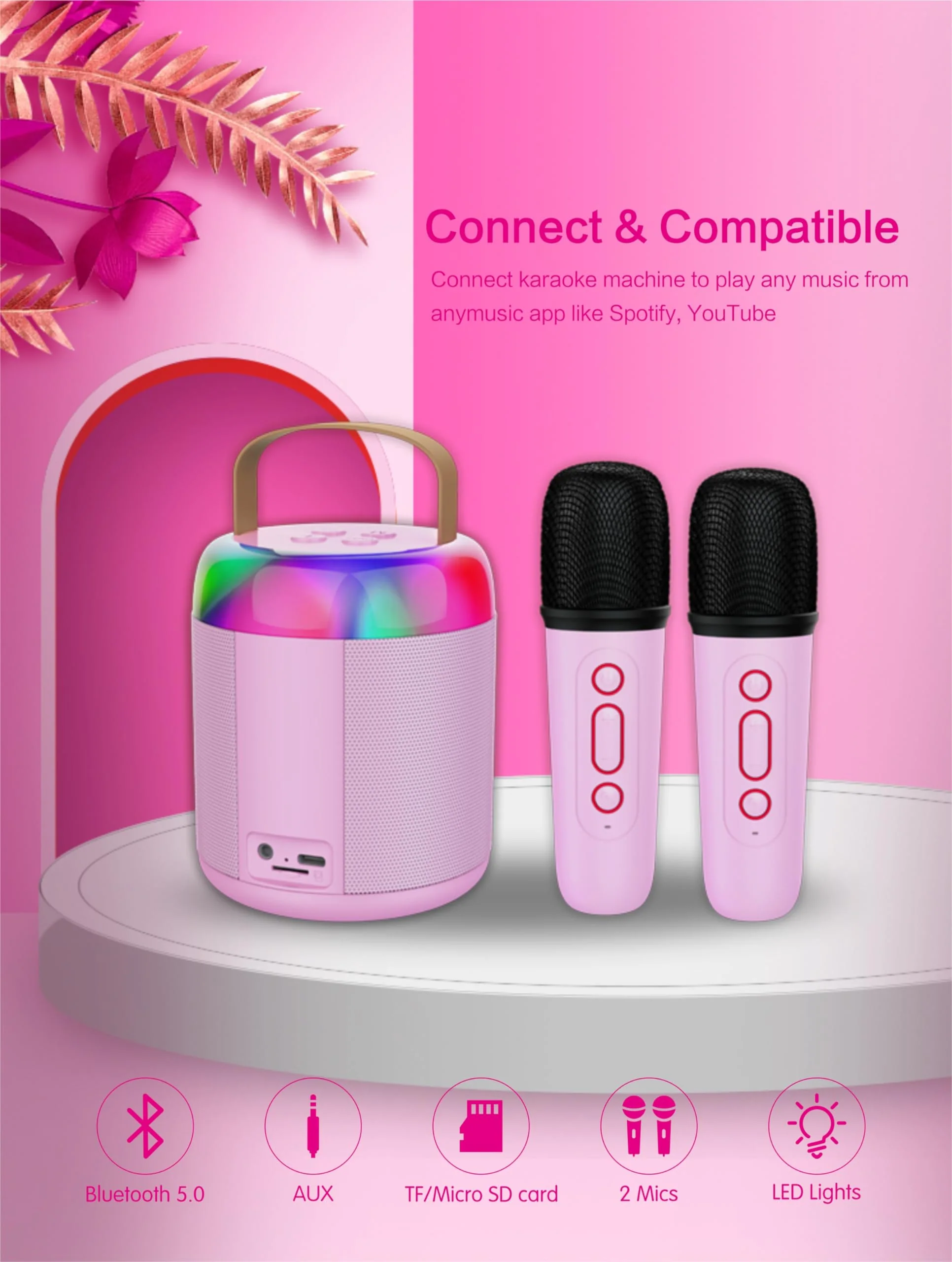 Karaoke Machine for Kids with Bluetooth Speaker and Wireless Microphone, Aged 4+ (Purple) Purple - Image 2