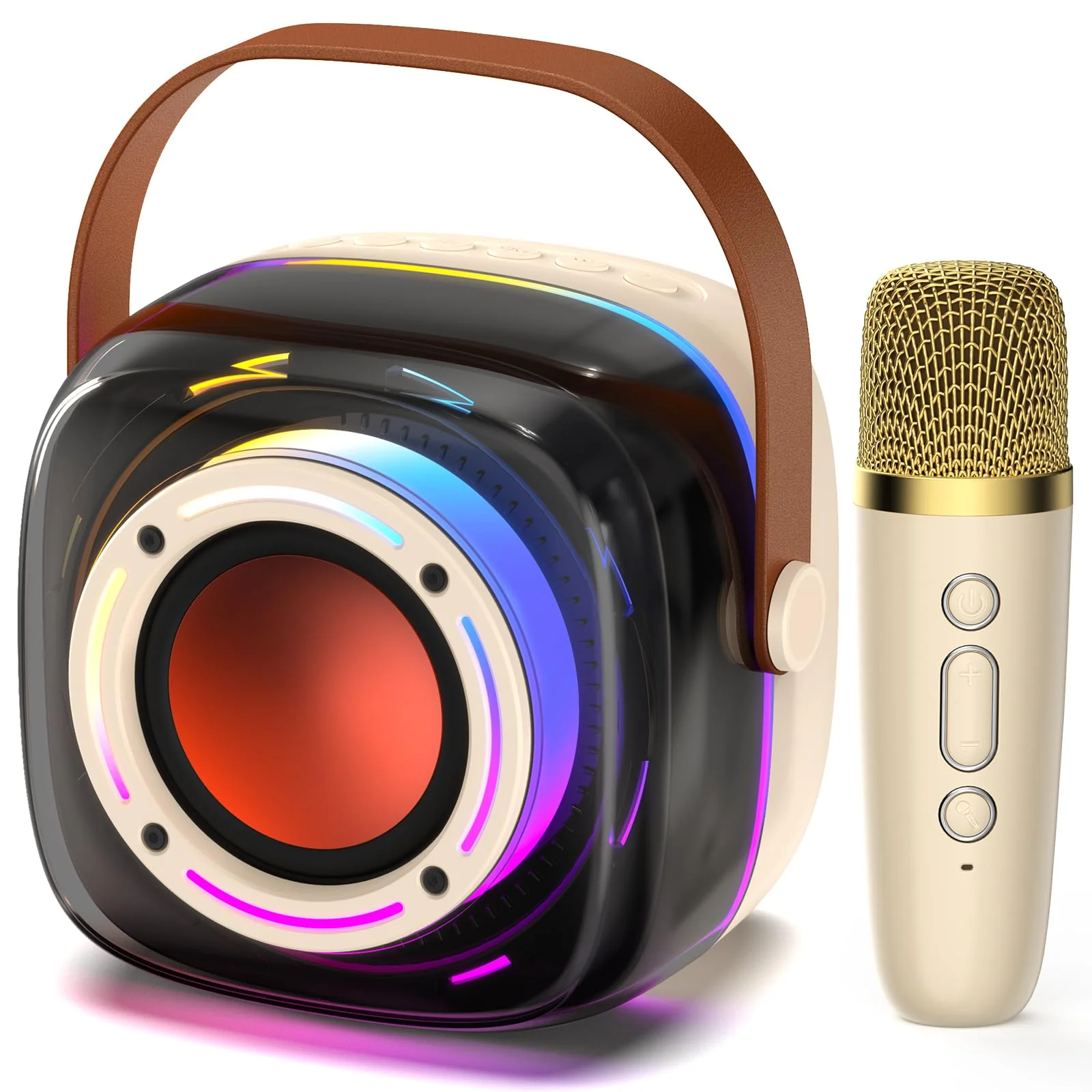 Karaoke Machine with 1 Wireless Mircophone for Adults Kids, Portable Bluetooth Karaoke Speaker with 3.5" Full-Range Speaker and Colorful LED Lights, Support USB/TF Card/AUX (1Mics) 1Mics