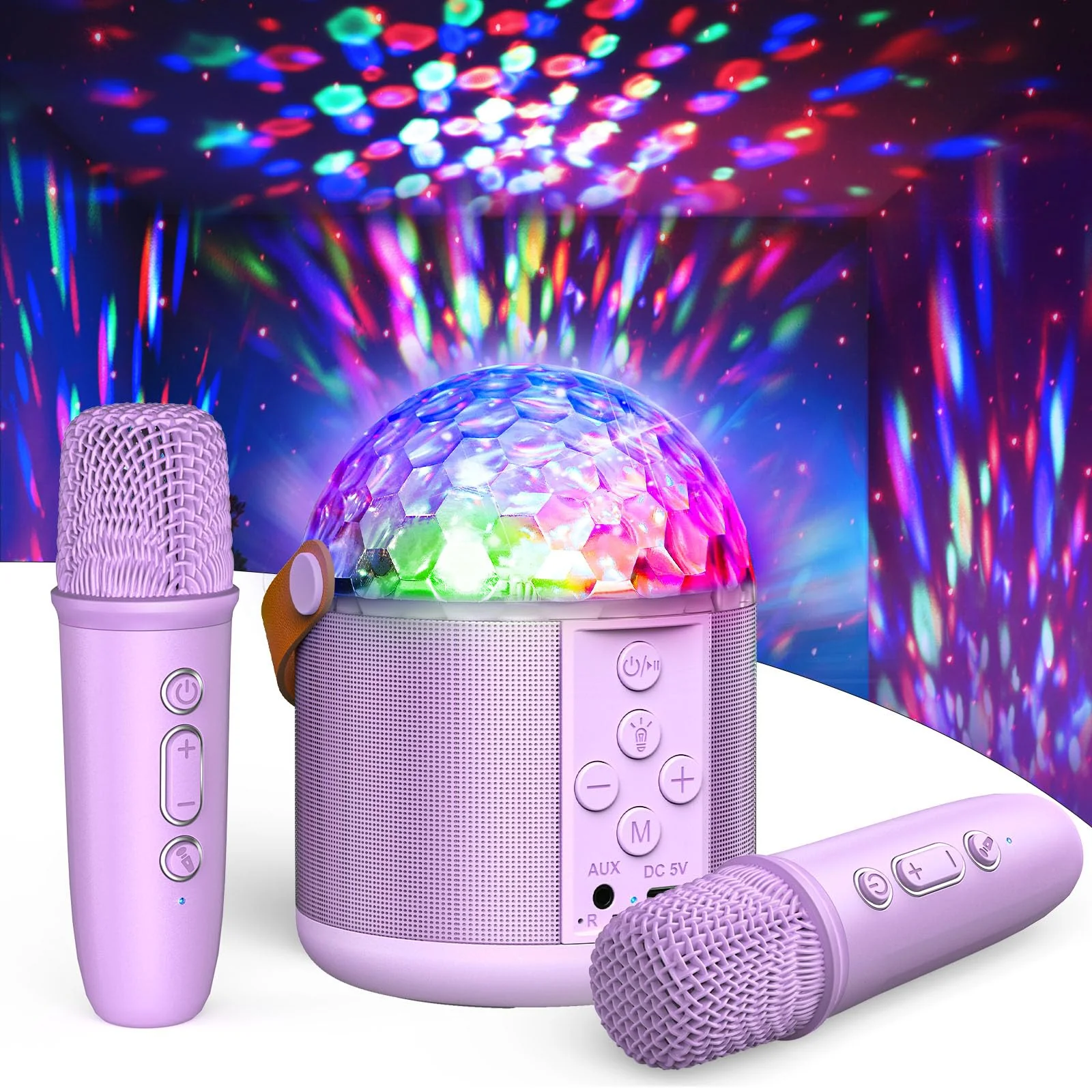 Karaoke Machine with Disco LED Lights for Adults Kids, Portable Bluetooth Speaker with 2 Wireless Microphone, Christmas Birthday Gifts Toys for 3-12+ Kids Family Home Party Stocking Stuffers Purple