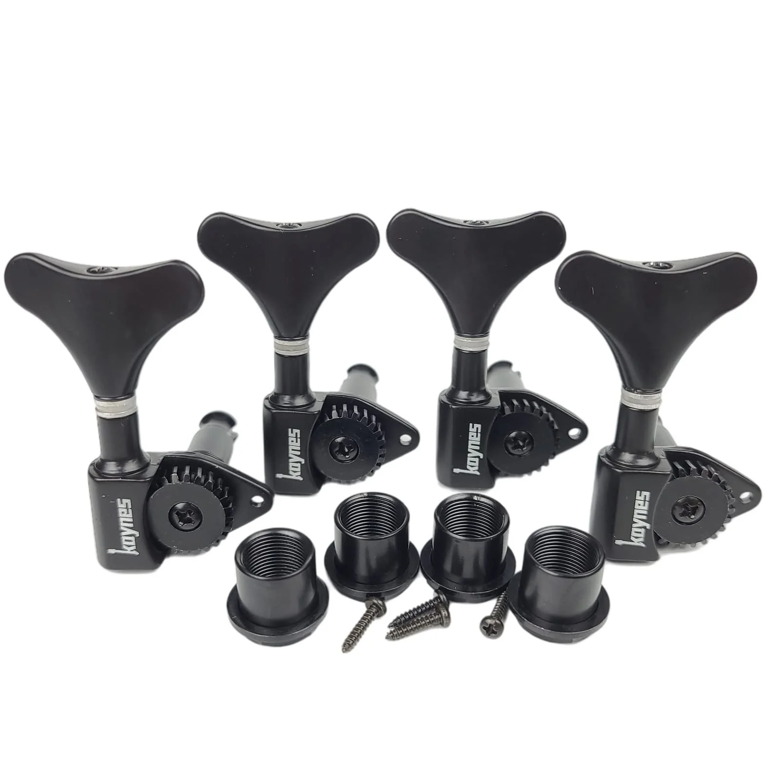 KAYNES 1:24 Ratio Electric Bass Guitar Machine Heads Tuners Guitar Tuning Key Pegs Open Gear Replacement for Jazz Precision (4 for Right, Black) 4 for Right