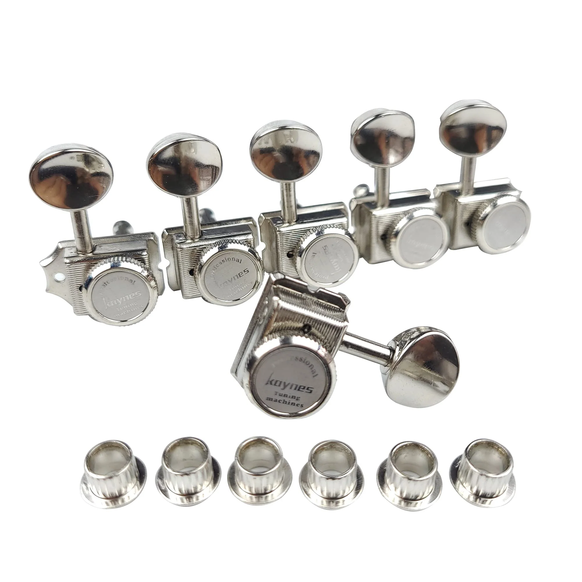 Kaynes 6 In line Guitar Locking Tuners – Nickel Silver Vintage Lock String Tuning Keys Pegs Machine Heads Tuners for Telecaster Tele Stratocaster Strat ST TL Style Electric or Acoustic Guitar