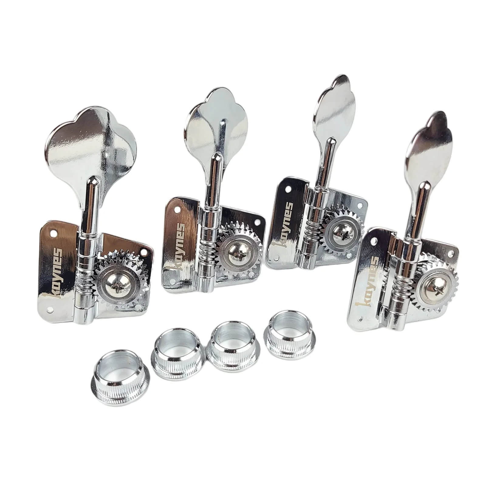 KAYNES Bass Tuners 1:26 Ratio Open Frame Silver Tuning Key Pegs Machine Head Tuners for Electric Jazz Precision Instruments (Chrome) Chrome