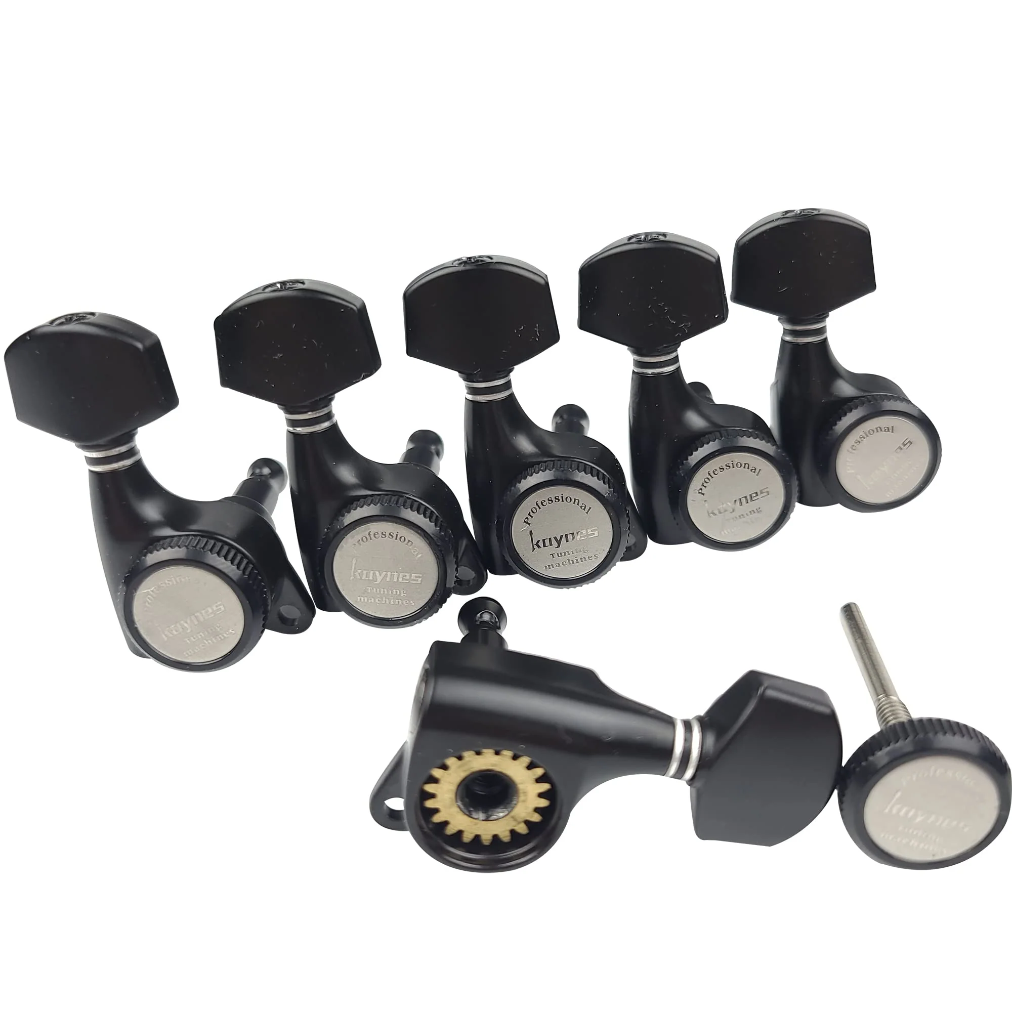 Kaynes Guitar Locking Tuners – 18:1 Black Lock String Tuning Keys Pegs Machine Heads Tuners for Strat Tele ST TL LP SG most Electric or Acoustic Guitars (6 Inline for Right, Black) 6 Inline for Right