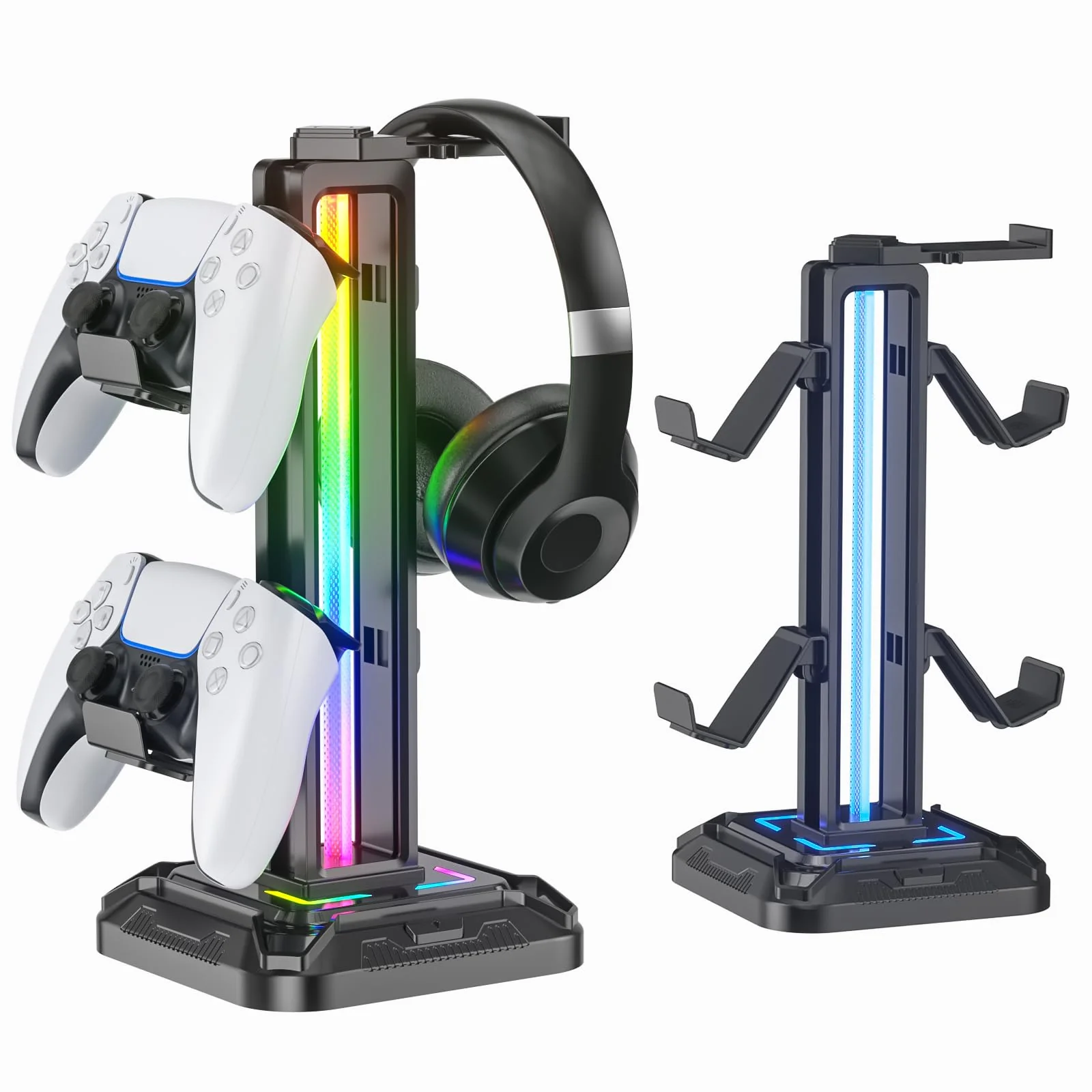 KDD RGB Headset Stand with 9 Light Modes - Controller Holder for Desk - Rotatable Headphone Stand & Detachable Controller Hook for PC Earphone Accessories(Black) Black
