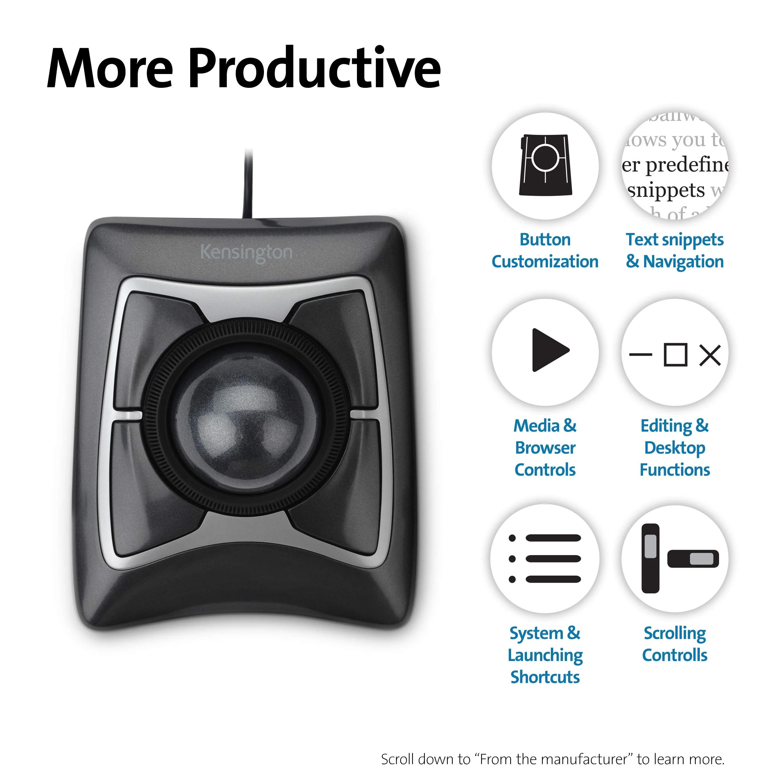 Kensington Expert Trackball Mouse (K64325), Black Silver, 5"W x 5-3/4"D x 2-1/2"H Wired - Image 5