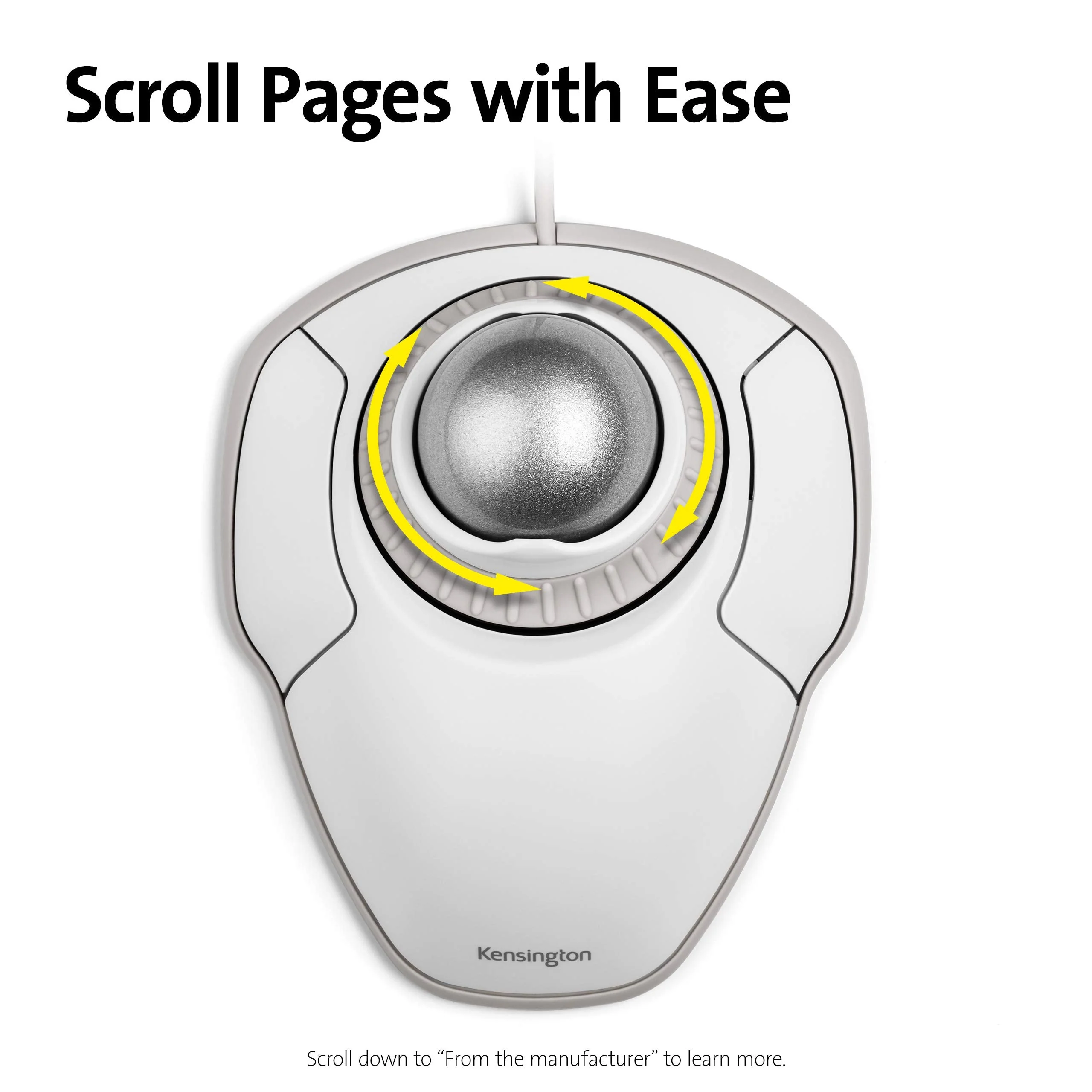 Kensington Orbit Trackball Mouse with Scroll Ring (White) (K72500WW) White-Grey wired usb - Image 4