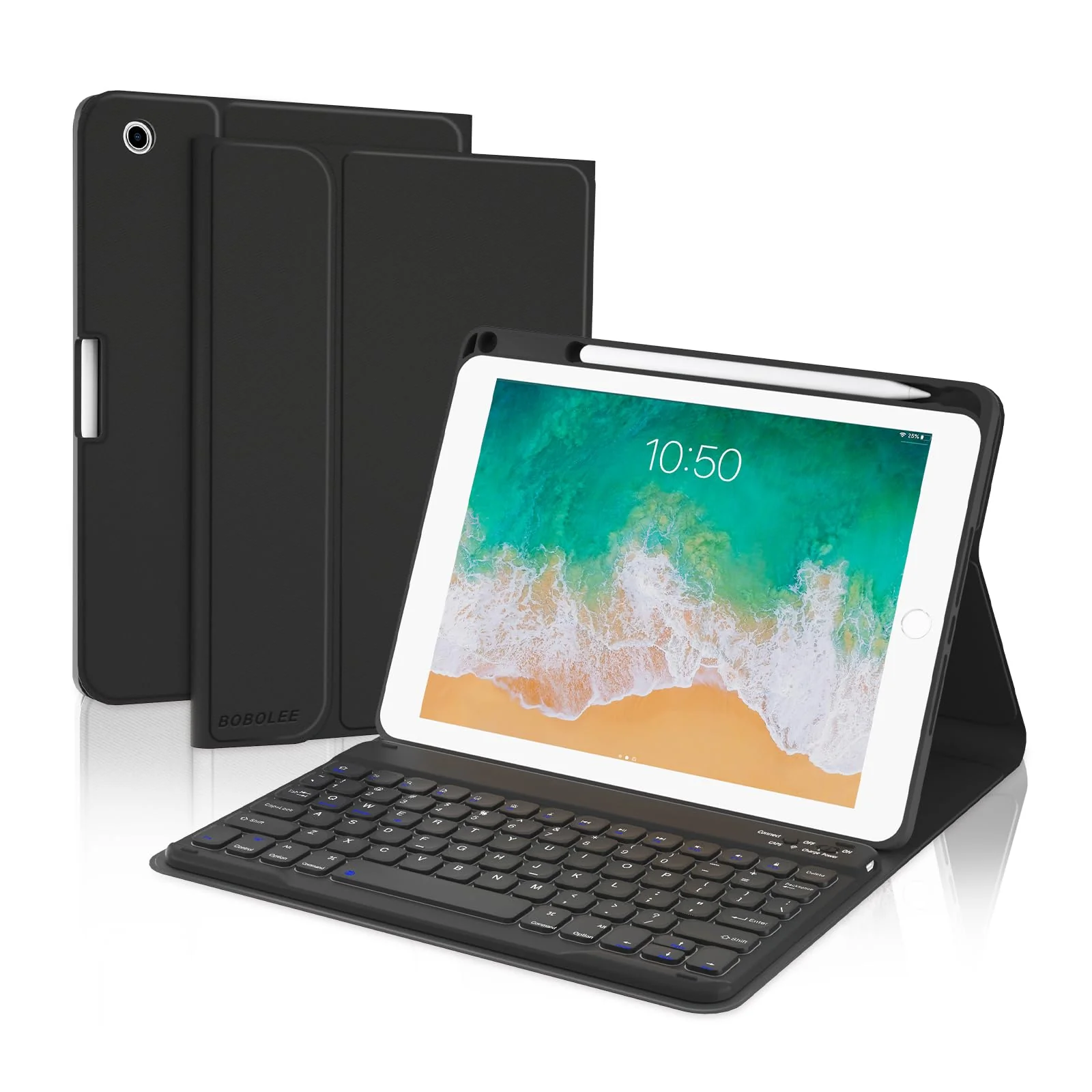 Keyboard Case for iPad 9.7 inch 6th 2018, 5th Gen. 2017, Air 2 2014 Released, Wireless Detachable Keyboard, Thin Slim Folio Cover Shell with Pen Holder, Auto Sleep Wake, BL Non-Backlit Keyboard for iPad 9.7 inch Black with Non-Backlit Keyboard