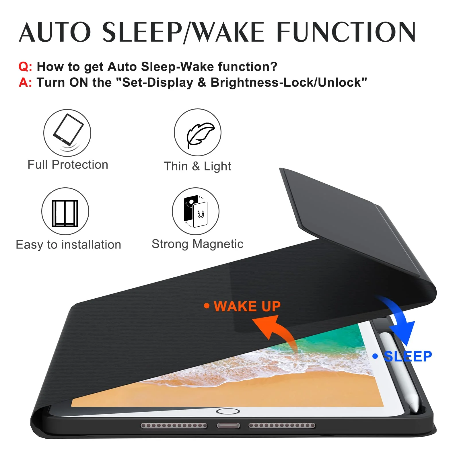 Keyboard Case for iPad 9.7 inch 6th 2018, 5th Gen. 2017, Air 2 2014 Released, Wireless Detachable Keyboard, Thin Slim Folio Cover Shell with Pen Holder, Auto Sleep Wake, BL Non-Backlit Keyboard for iPad 9.7 inch Black with Non-Backlit Keyboard - Image 7