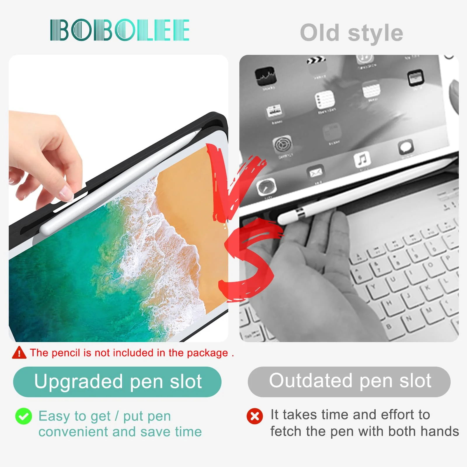 Keyboard Case for iPad 9.7 inch 6th 2018, 5th Gen. 2017, Air 2 2014 Released, Wireless Detachable Keyboard, Thin Slim Folio Cover Shell with Pen Holder, Auto Sleep Wake, BL Non-Backlit Keyboard for iPad 9.7 inch Black with Non-Backlit Keyboard - Image 8