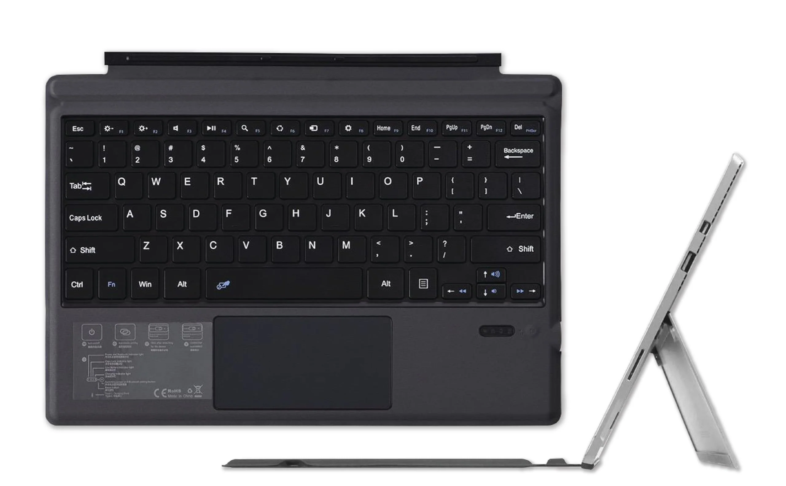 Keyboard Replacement Type Cover Trackpad Mouse for Microsoft Surface Pro 7+ 7 Pro 6 Pro 5 Pro 4 Pro 3 Ergonomic Portable Slim Wireless Bluetooth Rechargeable Black