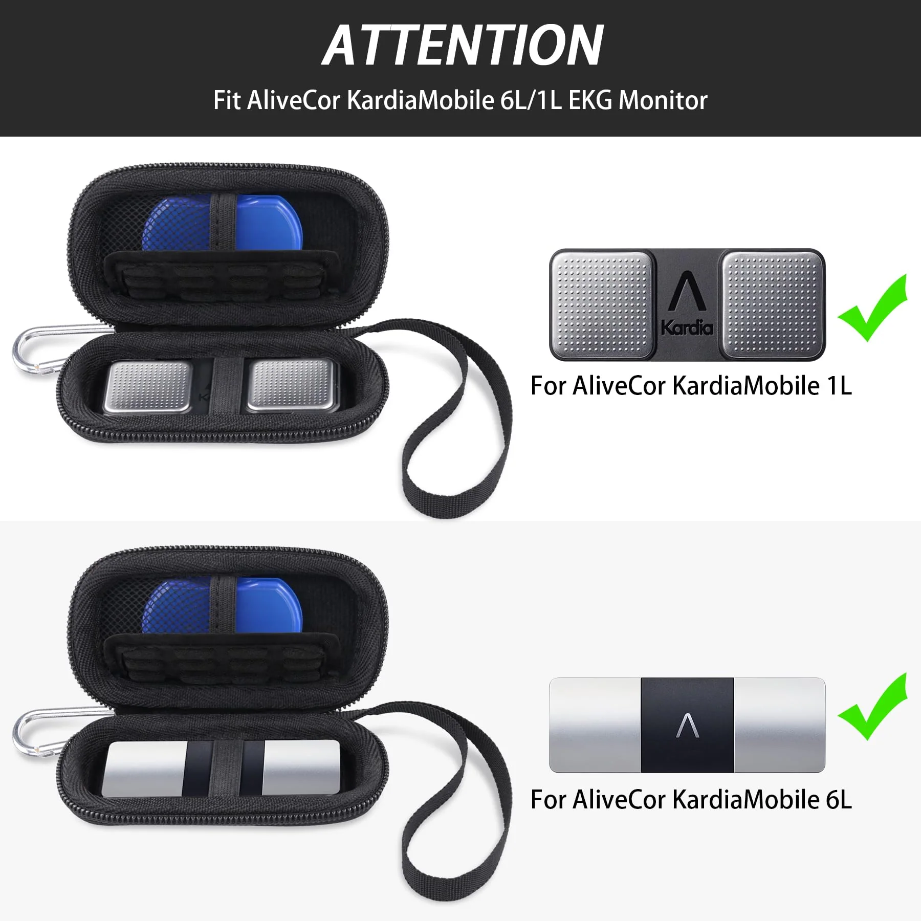 Khanka Hard Case for KardiaMobile 6 Channel / 1 Channel ECG Heart Monitor, Case Compatible with Kardia 6L 1L ECG with Carabiner Hook and Carry Strap (Pill Box and ECG Not Included) - Image 4