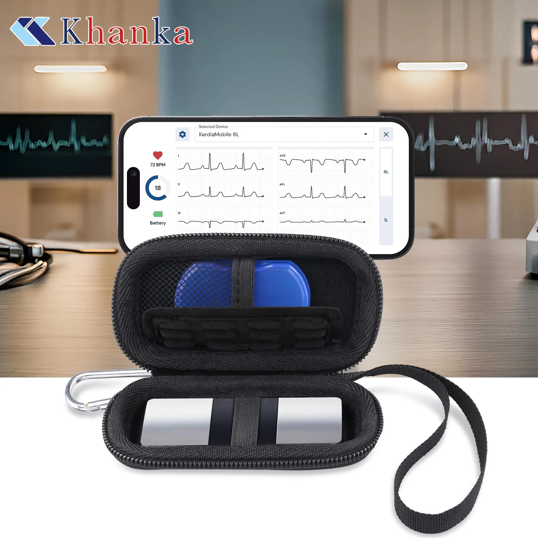 Khanka Hard Case for KardiaMobile 6 Channel / 1 Channel ECG Heart Monitor, Case Compatible with Kardia 6L 1L ECG with Carabiner Hook and Carry Strap (Pill Box and ECG Not Included) - Image 9