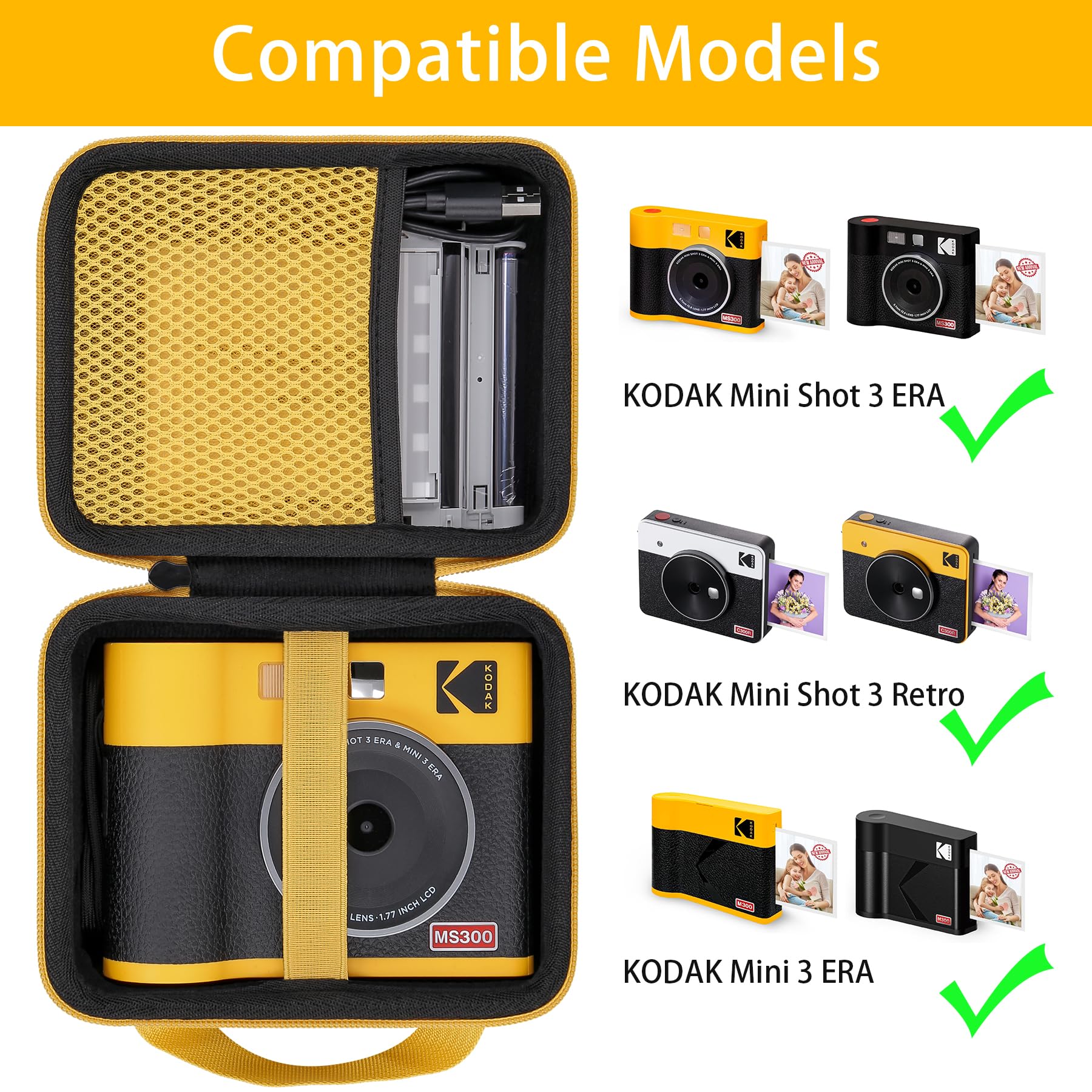 khanka Hard Travel Case Replacement for KODAK Mini Shot 3 ERA/Mini Shot 3 Retro 4PASS 2-in-1 Instant Camera and Photo Printer,Case Only (Yellow) Yellow - Image 2