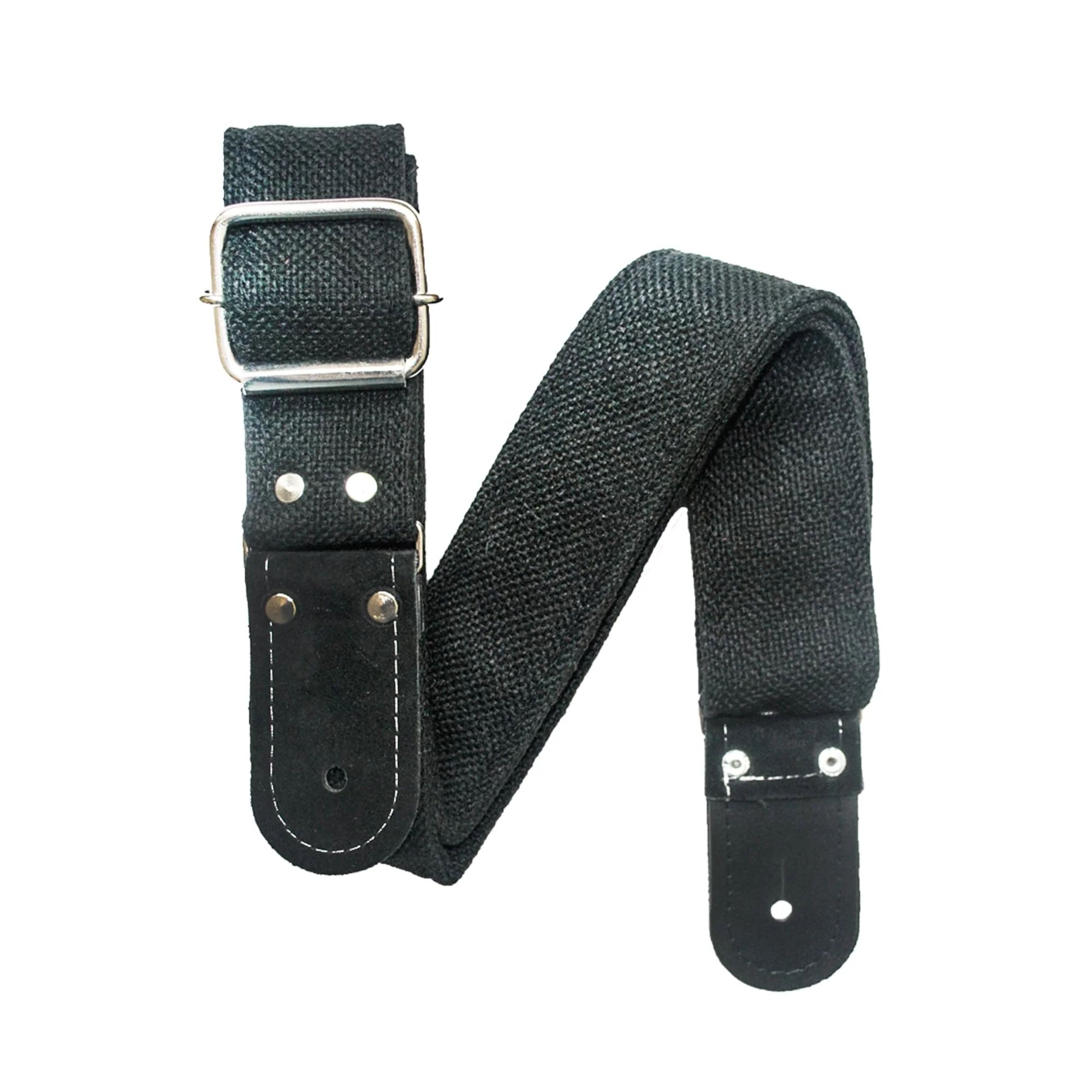 Kidam Jute Guitar Strap, Natural Fiber Adjustable Strap with Leather Ends for Acoustic, Bass & Electric Guitars Black