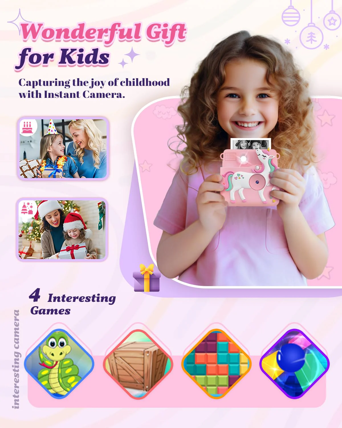 Kids Camera Instant Print, 1080P Cameras for Kids Girls Toys Age 6-8, Christmas Birthday Gift for 7 8 9 10 Year Old Girls, Kids Toys for Girls Age 3-12 with 3 Rolls Paper and a 32G Card-Pink Pink - Image 7
