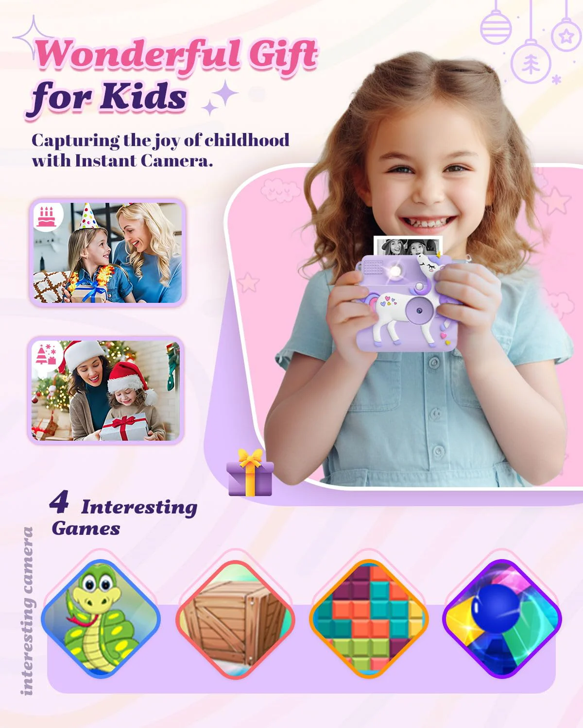 Kids Camera Instant Print, 1080P Cameras for Kids Girls Toys Age 6-8, Christmas Birthday Gift for 7 8 9 10 Year Old Girls, Kids Toys for Girls Age 3-12 with 3 Rolls Paper and a 32G Card-Purple Purple - Image 6