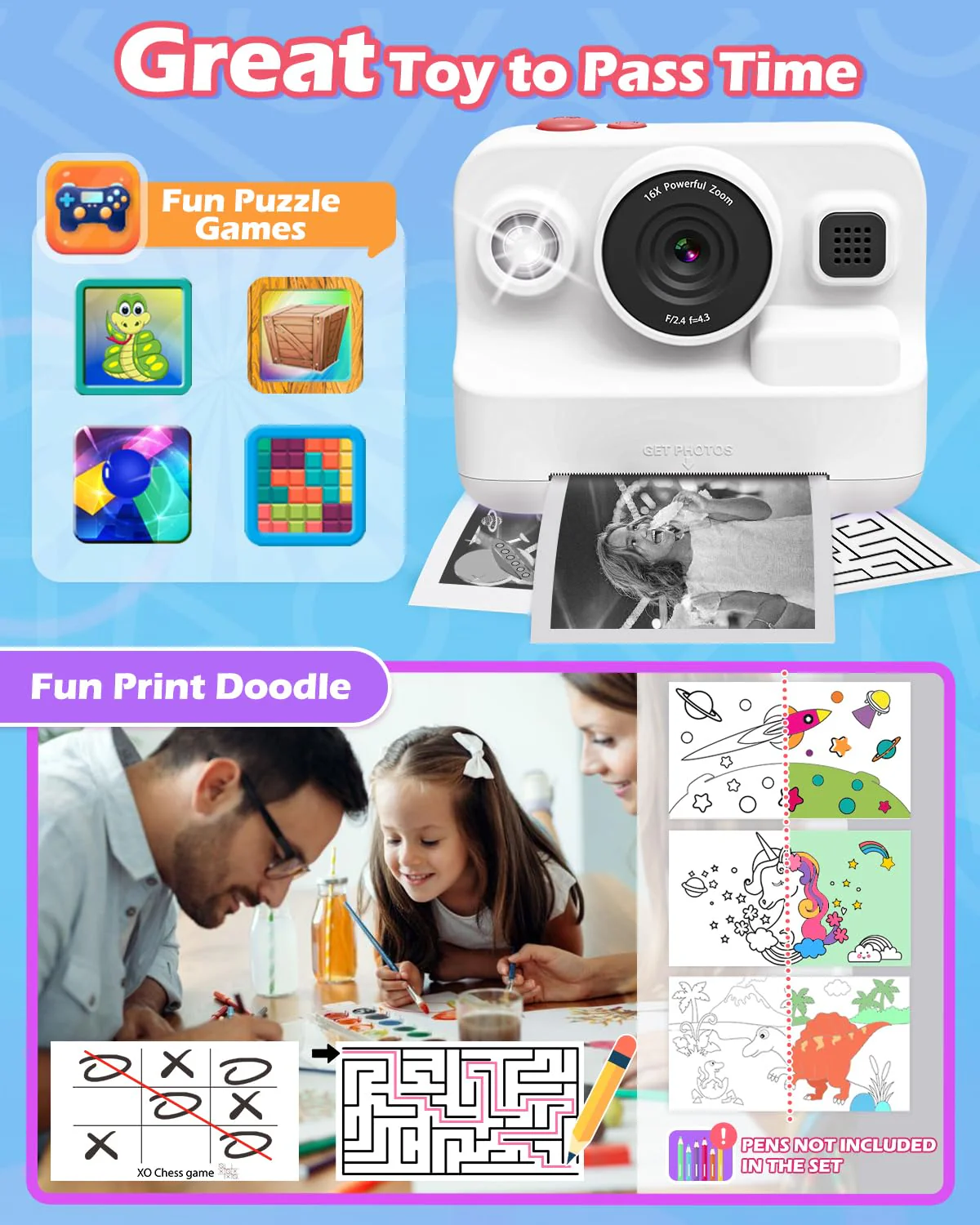 Kids Camera Instant Print, 1080P Kids Digital Camera with Printer Paper, Christmas Birthday Gift for Girls Boys Age 3-12, Kids Print Camera Toy for 4 5 6 7 8 Year Old Boy, 32G SD Card - White - Image 5