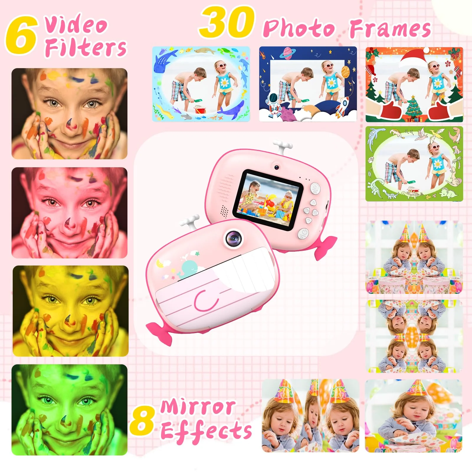 Kids Camera Instant Print 12MP Instant Camera for Kids Ink Free Printing Camera for Kids Aged 3-10 Selfie Camera for Kids 3 4 5 6 7 8 9 10 Year Old Boys Girls Gifts Pink - Image 6