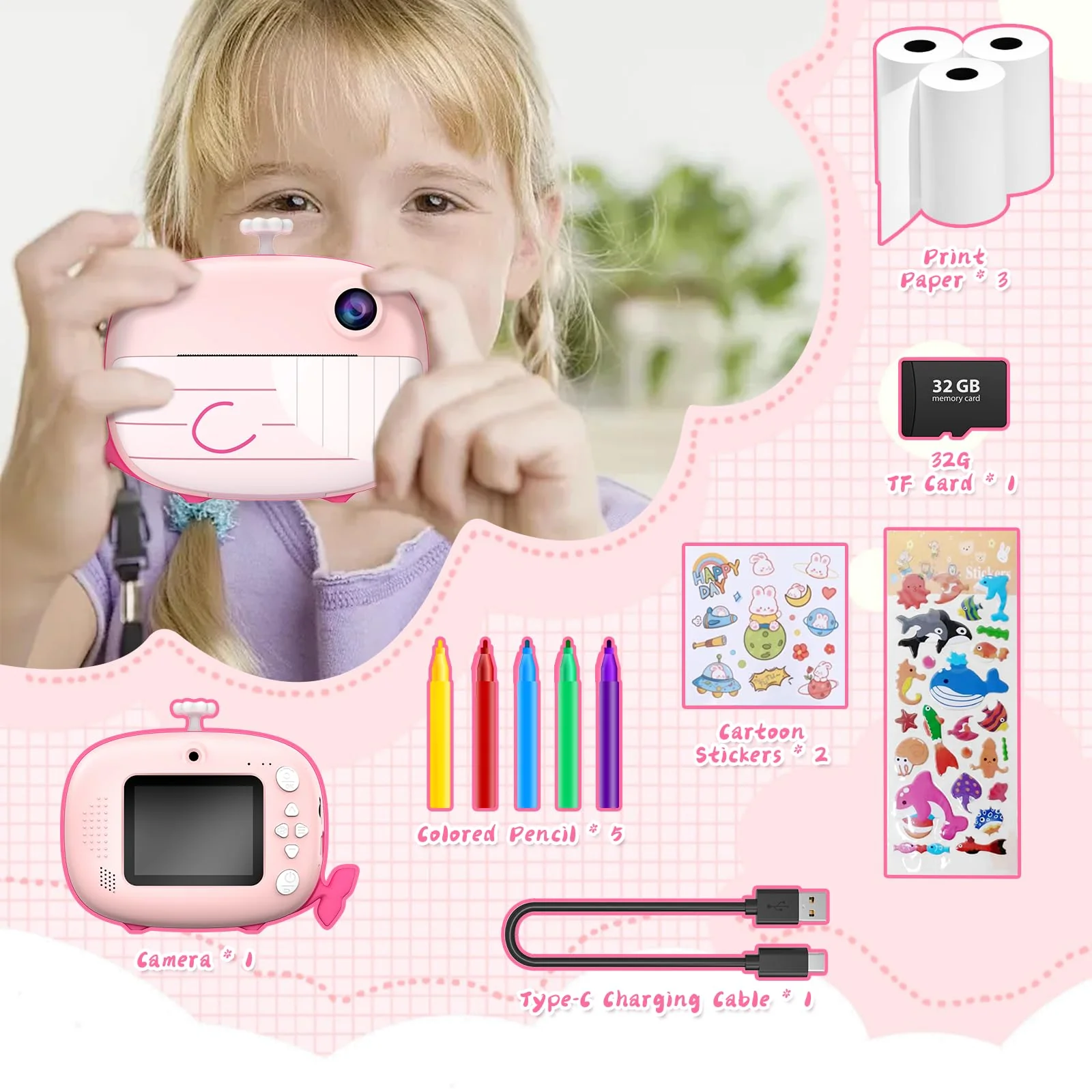 Kids Camera Instant Print 12MP Instant Camera for Kids Ink Free Printing Camera for Kids Aged 3-10 Selfie Camera for Kids 3 4 5 6 7 8 9 10 Year Old Boys Girls Gifts Pink - Image 7
