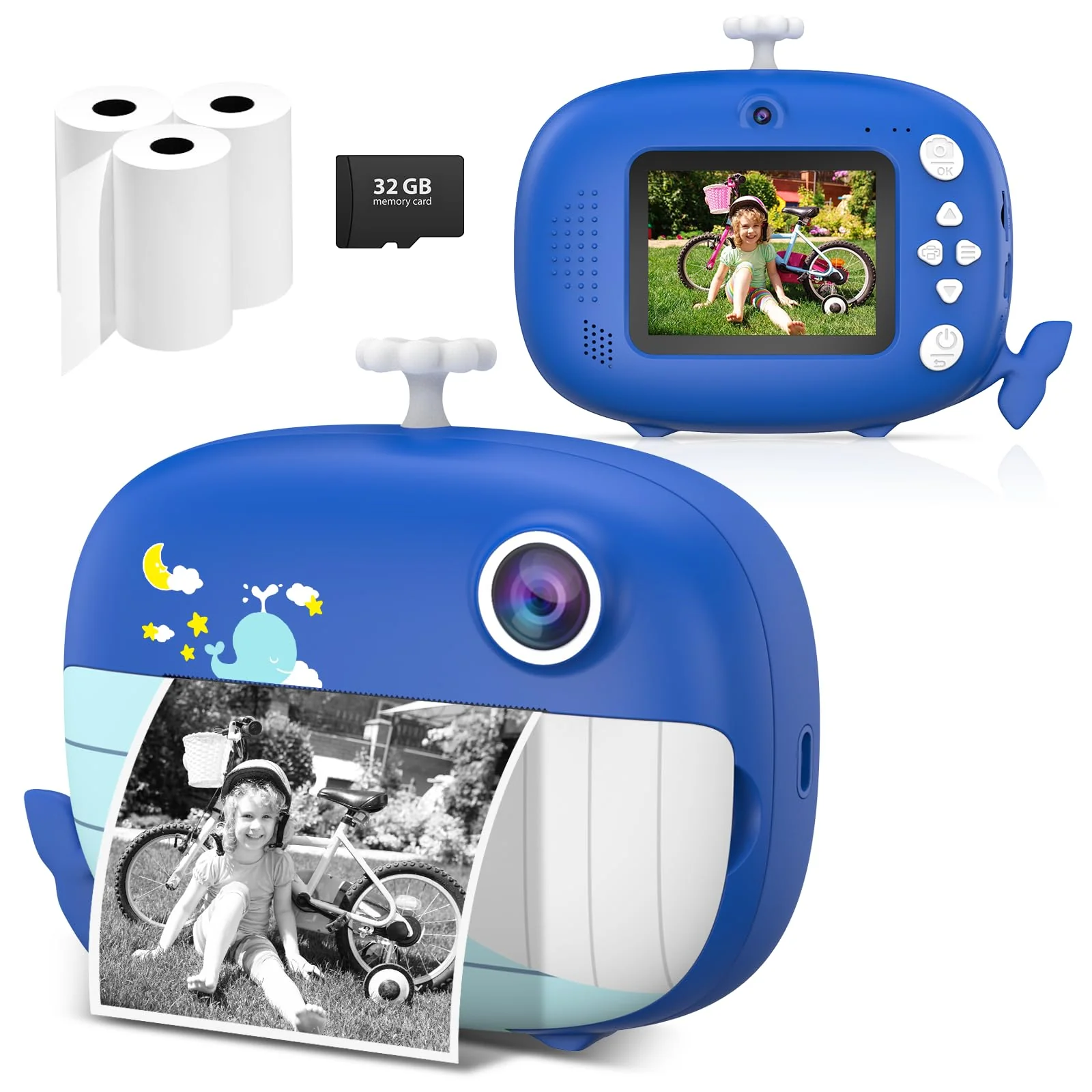 Kids Camera Instant Print 12MP Instant Camera for Kids Ink Free Printing Selfie Camera for Kids Aged 3-10 Portable Camera for Kids 3 4 5 6 7 8 9 10 Year Old Boys Girls Gifts Blue