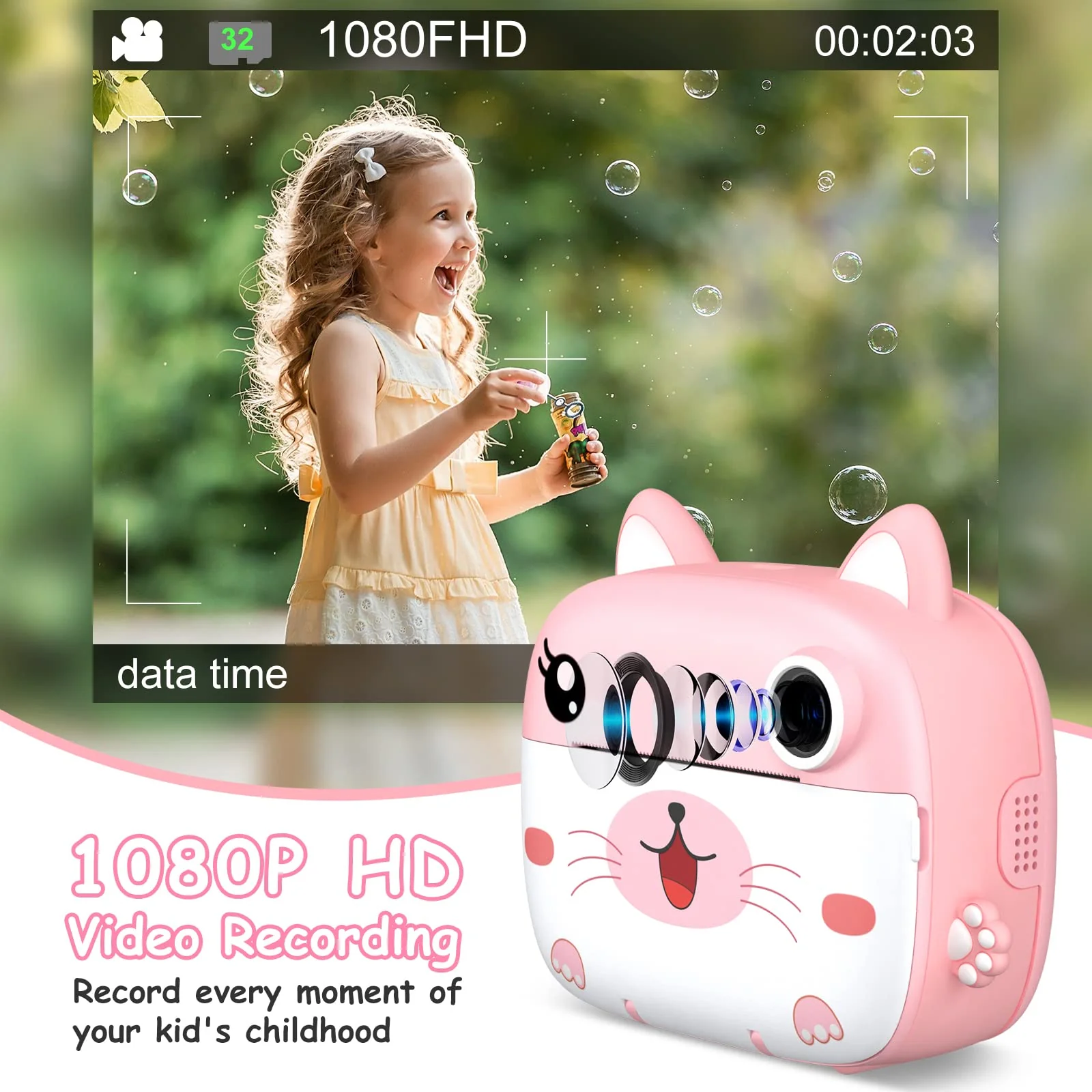 Kids Camera Instant Print,2.5K Digital Video Instant Print Camera for Kids, Selfie Toddler Cameras Print Paper & 32G Card, Christams Birthday Gifts for Girls Boys Age 3-12 Pink1 - Image 3