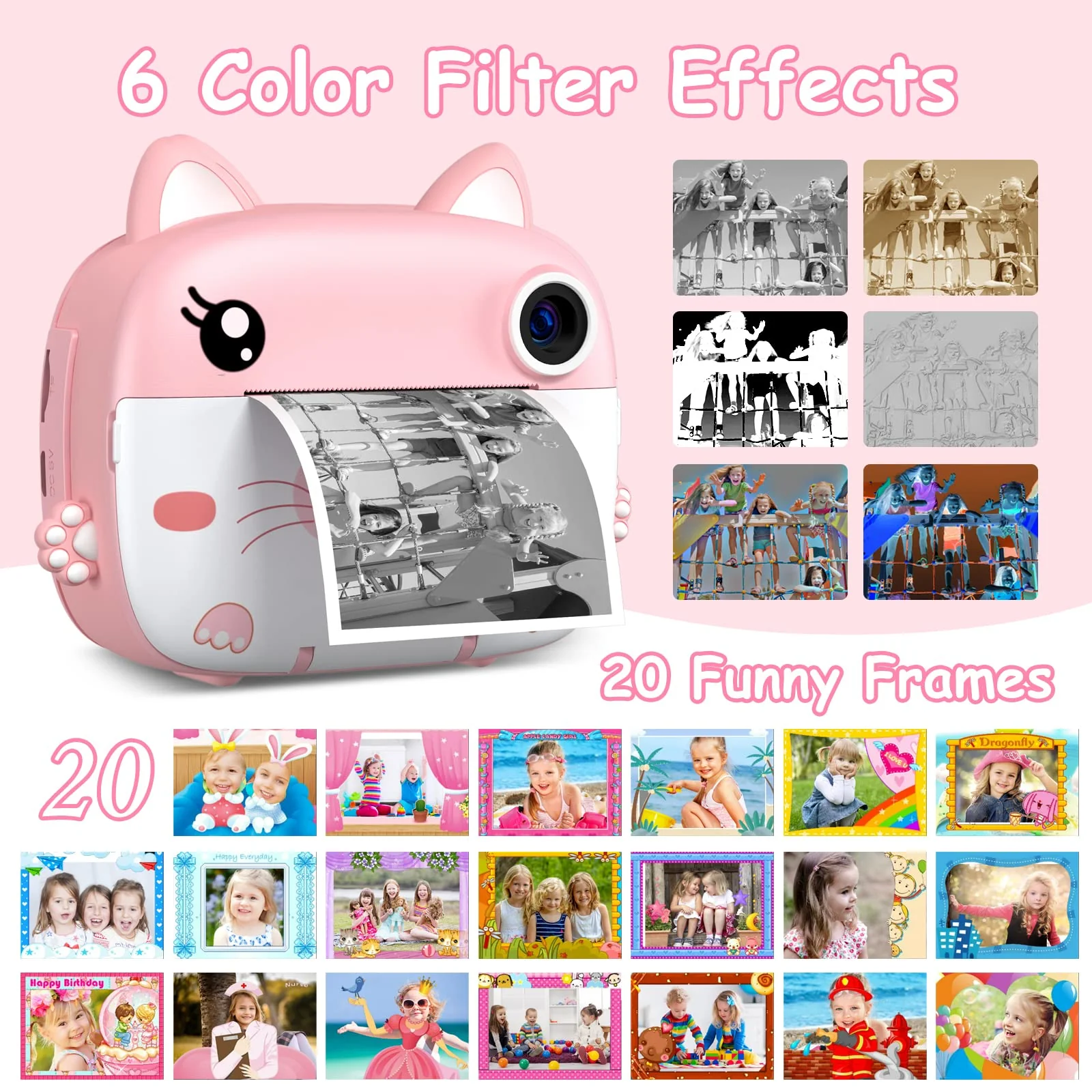 Kids Camera Instant Print,2.5K Digital Video Instant Print Camera for Kids, Selfie Toddler Cameras Print Paper & 32G Card, Christams Birthday Gifts for Girls Boys Age 3-12 Pink1 - Image 5