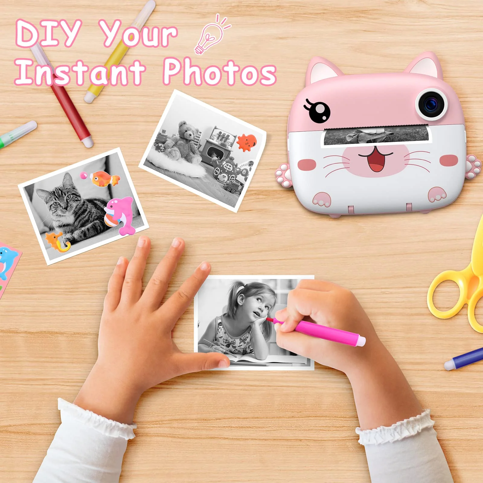 Kids Camera Instant Print,2.5K Digital Video Instant Print Camera for Kids, Selfie Toddler Cameras Print Paper & 32G Card, Christams Birthday Gifts for Girls Boys Age 3-12 Pink1 - Image 6