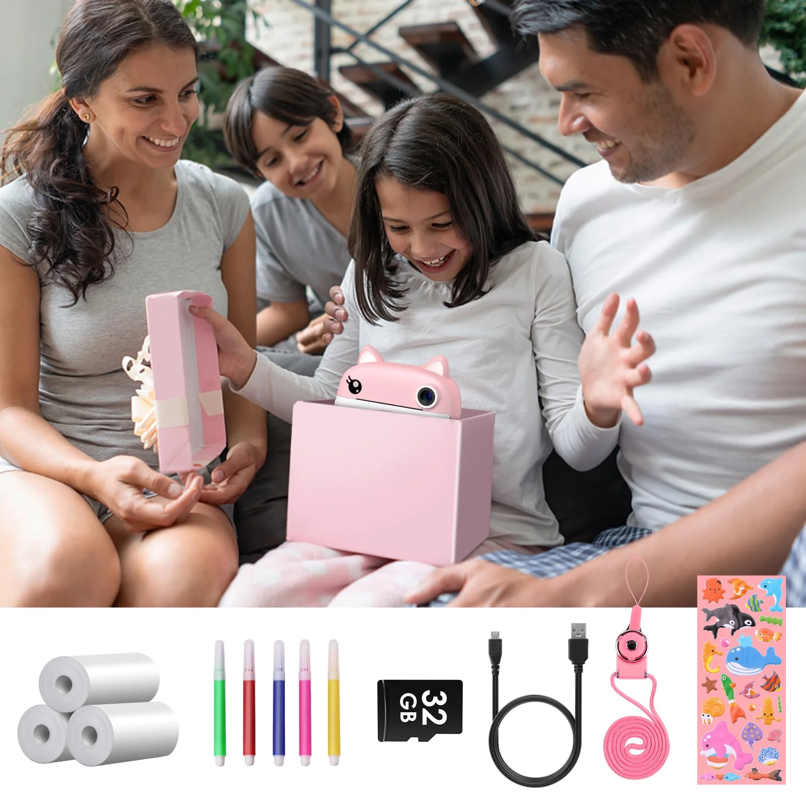 Kids Camera Instant Print,2.5K Digital Video Instant Print Camera for Kids, Selfie Toddler Cameras Print Paper & 32G Card, Christams Birthday Gifts for Girls Boys Age 3-12 Pink1 - Image 7