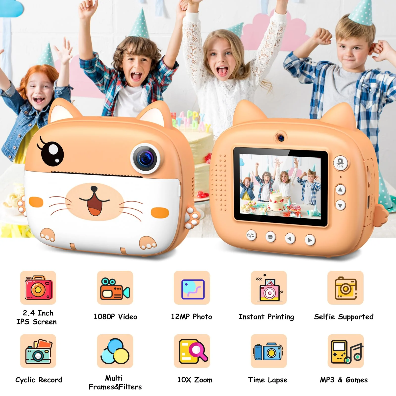 Kids Camera Instant Print,2.5K Digital Video Instant Print Camera for Kids, Selfie Toddler Cameras Print Paper & 32G SD Card, Christams Birthday Gifts for Girls Boys Age 3-12(yellow) Yellow - Image 2