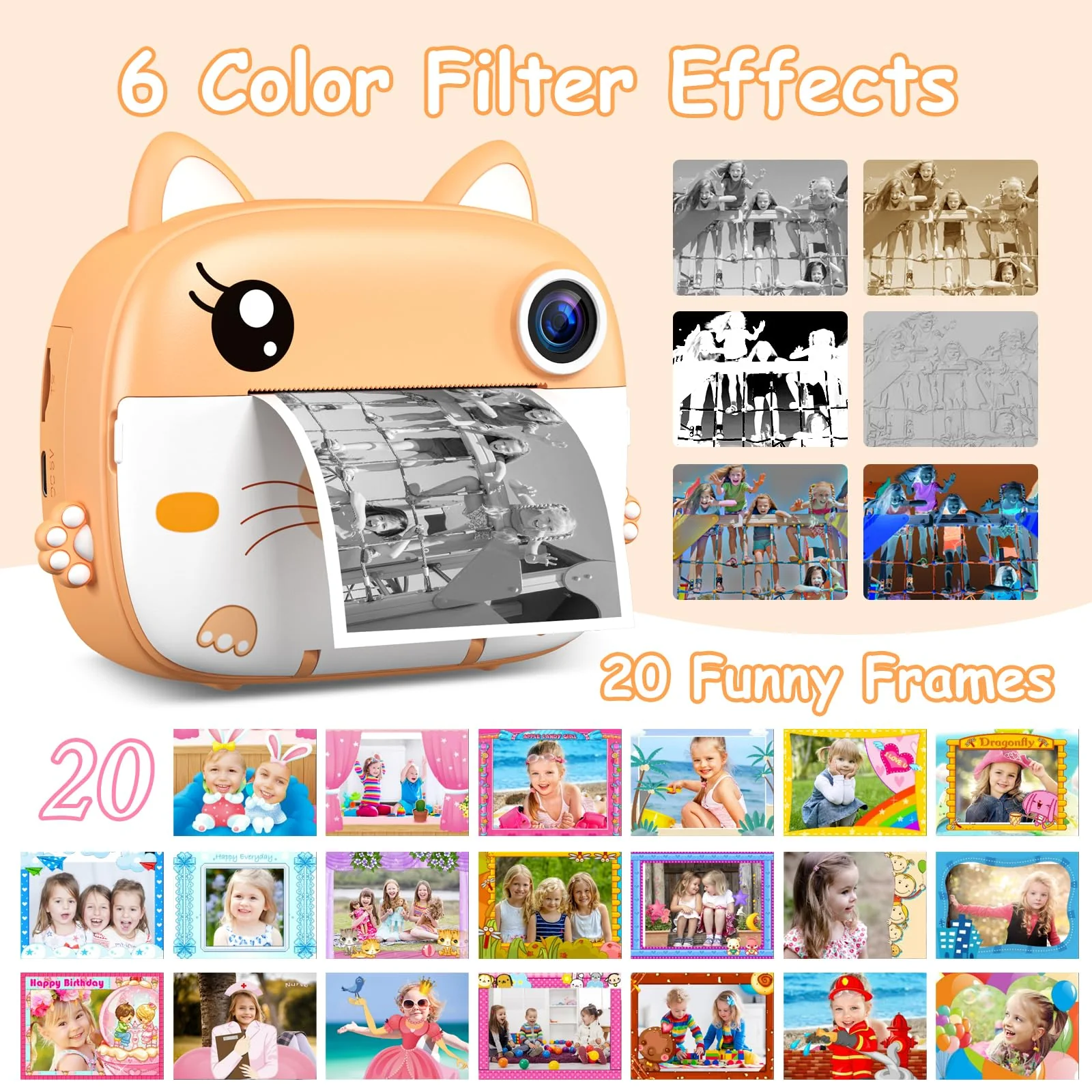 Kids Camera Instant Print,2.5K Digital Video Instant Print Camera for Kids, Selfie Toddler Cameras Print Paper & 32G SD Card, Christams Birthday Gifts for Girls Boys Age 3-12(yellow) Yellow - Image 5