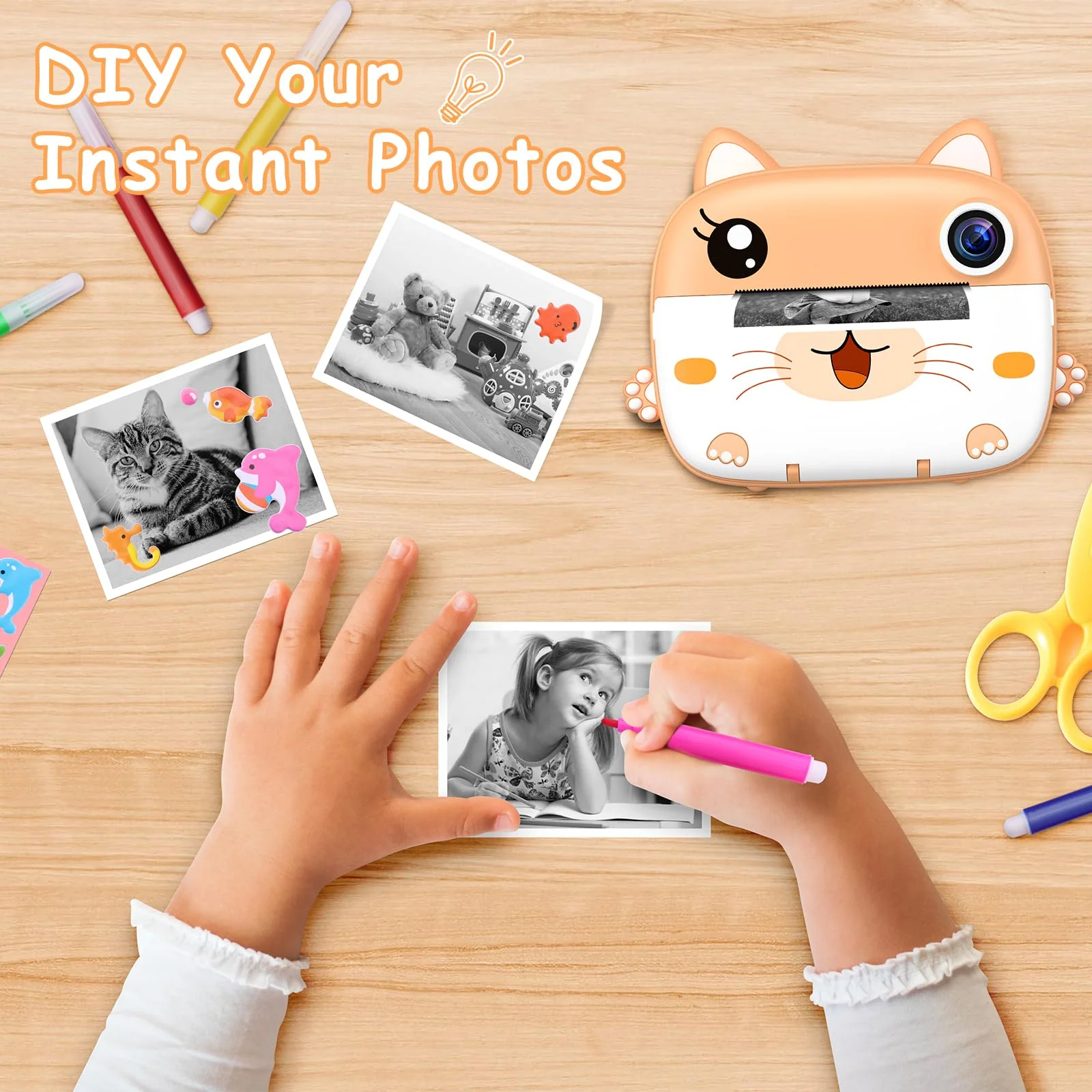 Kids Camera Instant Print,2.5K Digital Video Instant Print Camera for Kids, Selfie Toddler Cameras Print Paper & 32G SD Card, Christams Birthday Gifts for Girls Boys Age 3-12(yellow) Yellow - Image 6
