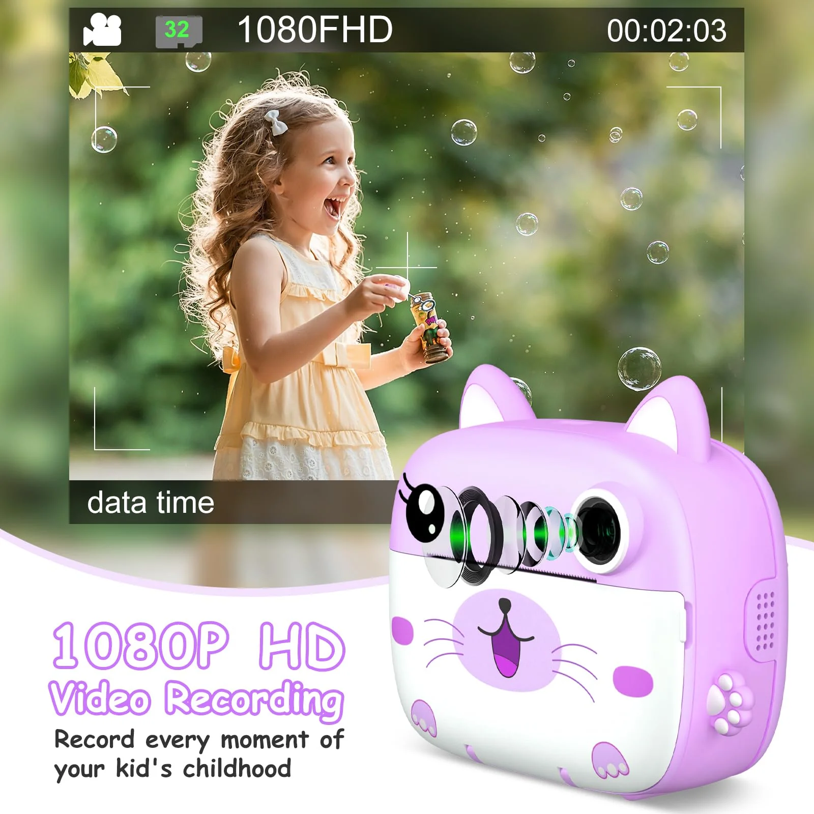 Kids Camera Instant Print,2.5K Digital Video Instant Print Camera for Kids, Selfie Toddler Cameras with No Ink Print Paper & 32G SD Card, Christams Birthday Gifts for Girls Boys Age 3-12 Purple - Image 3