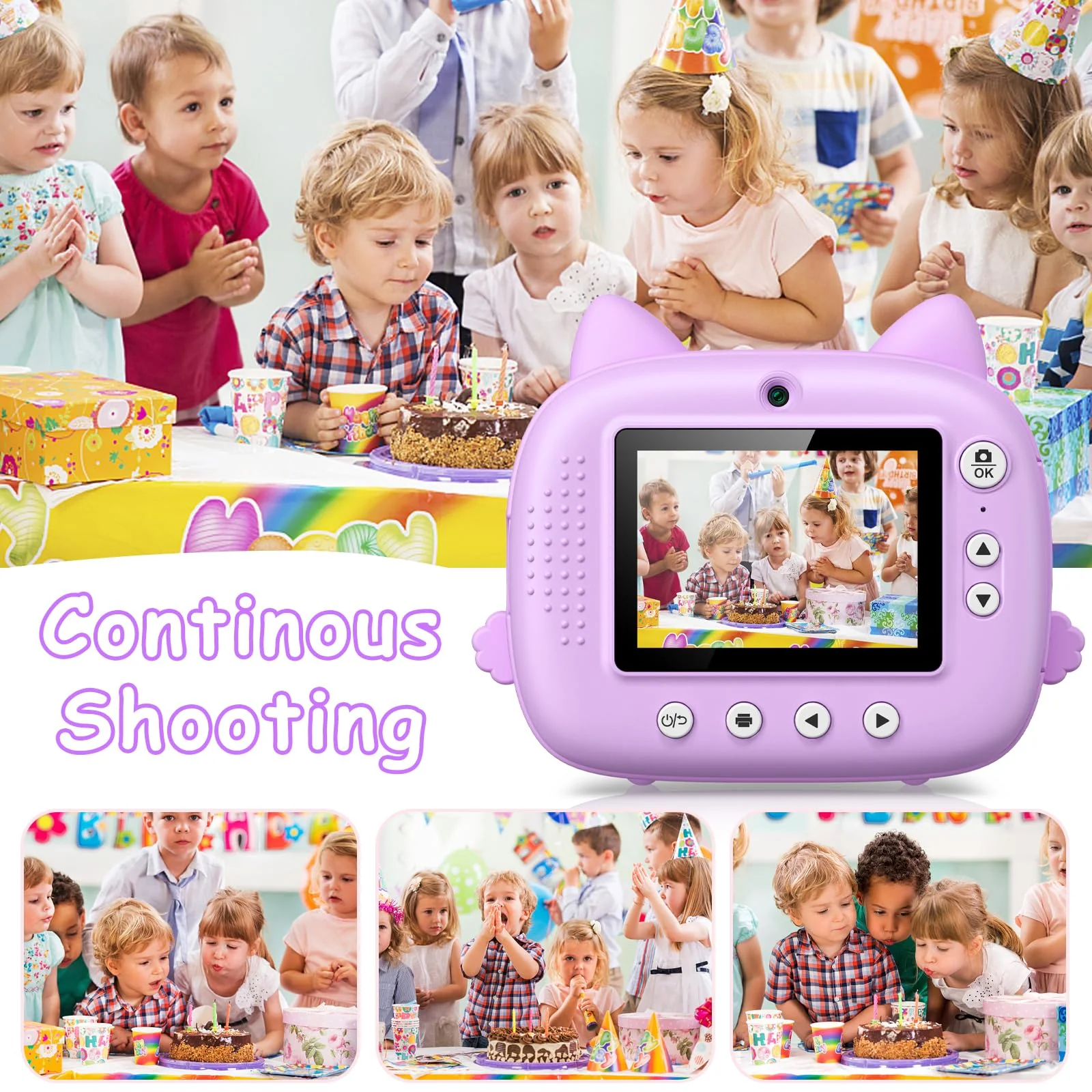 Kids Camera Instant Print,2.5K Digital Video Instant Print Camera for Kids, Selfie Toddler Cameras with No Ink Print Paper & 32G SD Card, Christams Birthday Gifts for Girls Boys Age 3-12 Purple - Image 4