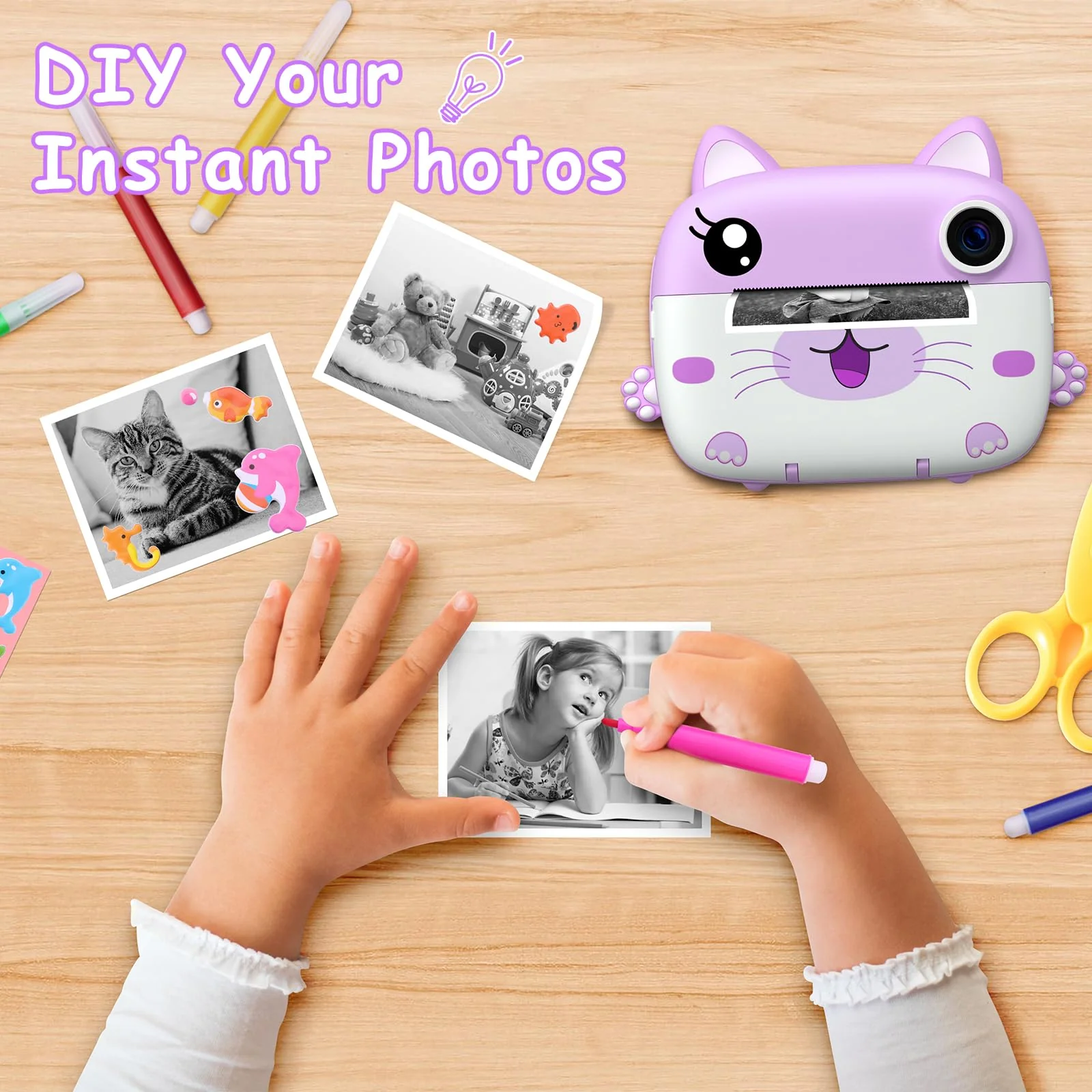Kids Camera Instant Print,2.5K Digital Video Instant Print Camera for Kids, Selfie Toddler Cameras with No Ink Print Paper & 32G SD Card, Christams Birthday Gifts for Girls Boys Age 3-12 Purple - Image 6