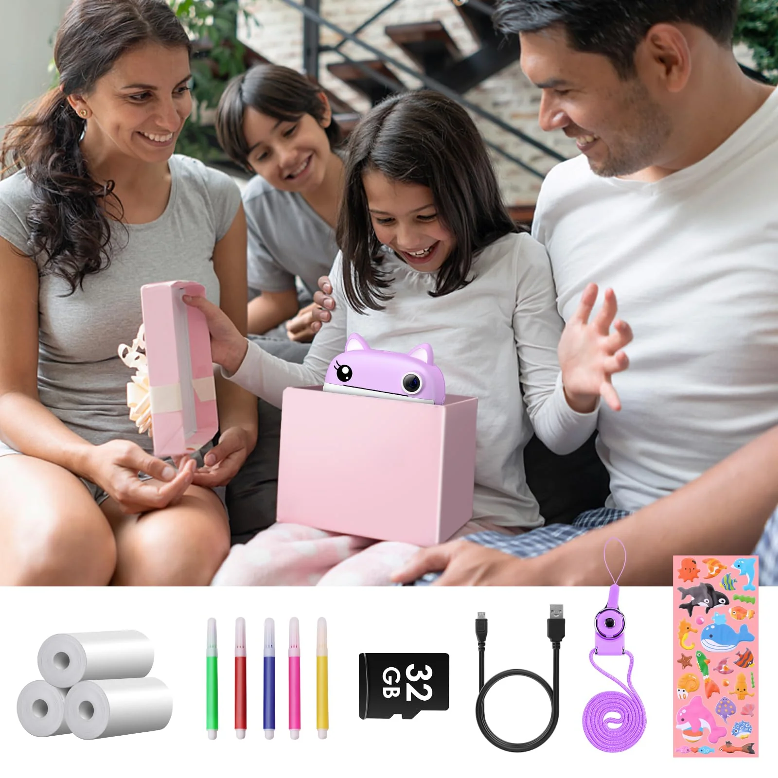 Kids Camera Instant Print,2.5K Digital Video Instant Print Camera for Kids, Selfie Toddler Cameras with No Ink Print Paper & 32G SD Card, Christams Birthday Gifts for Girls Boys Age 3-12 Purple - Image 7