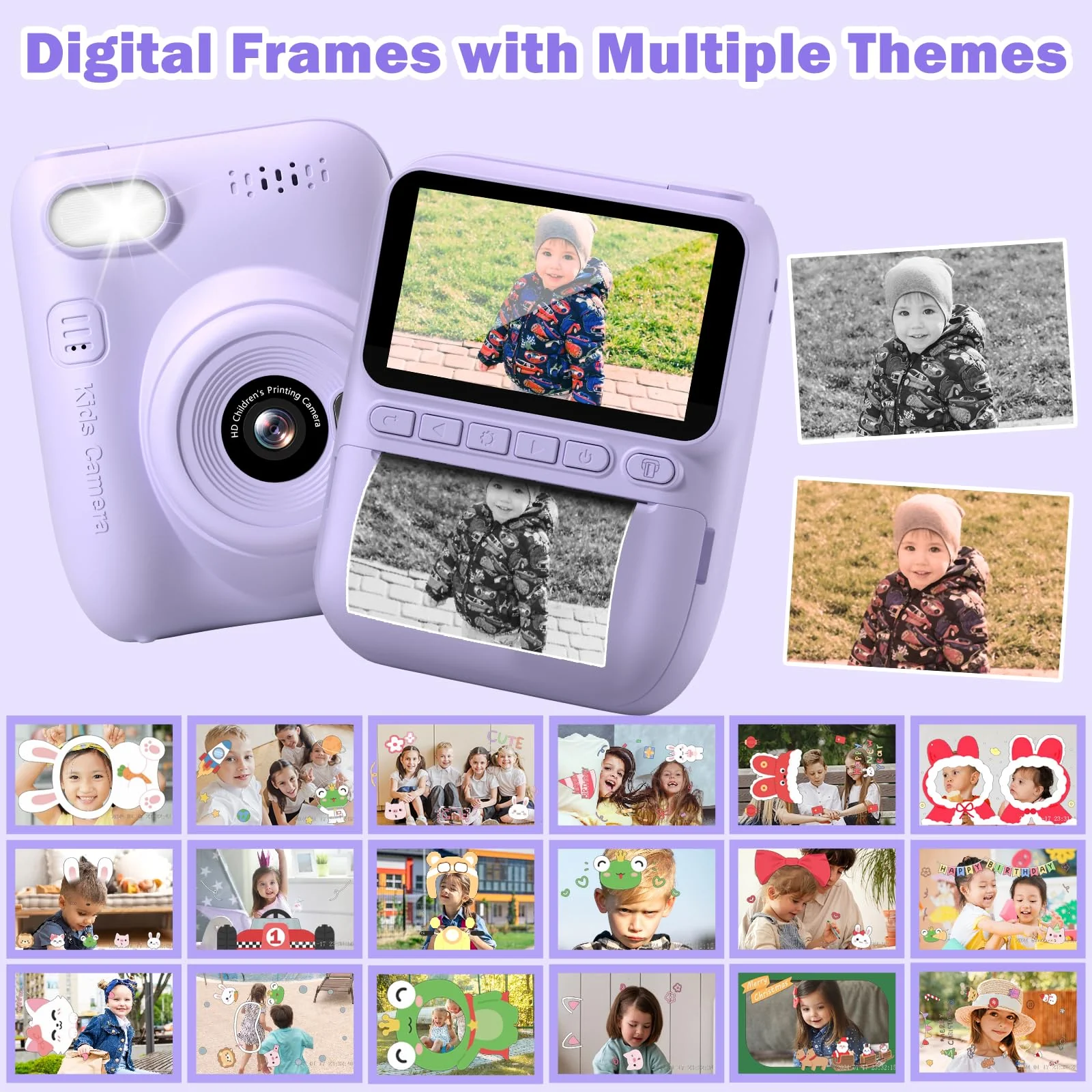 Kids Camera Instant Print,3.0 HD 1080P Digital Video Cameras with Printing Paper,Christmas Birthday Gifts for Toddler Boys Girls,for 3 4 5 6 7 8 9 10 Year Old Portable Toy(Purple) Purple - Image 3