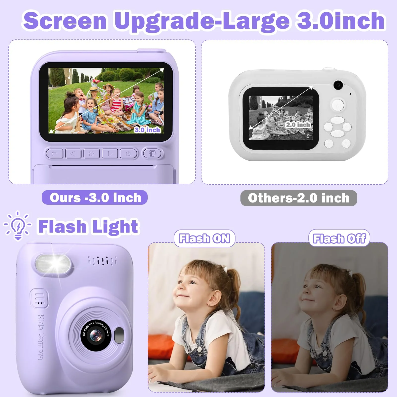 Kids Camera Instant Print,3.0 HD 1080P Digital Video Cameras with Printing Paper,Christmas Birthday Gifts for Toddler Boys Girls,for 3 4 5 6 7 8 9 10 Year Old Portable Toy(Purple) Purple - Image 5