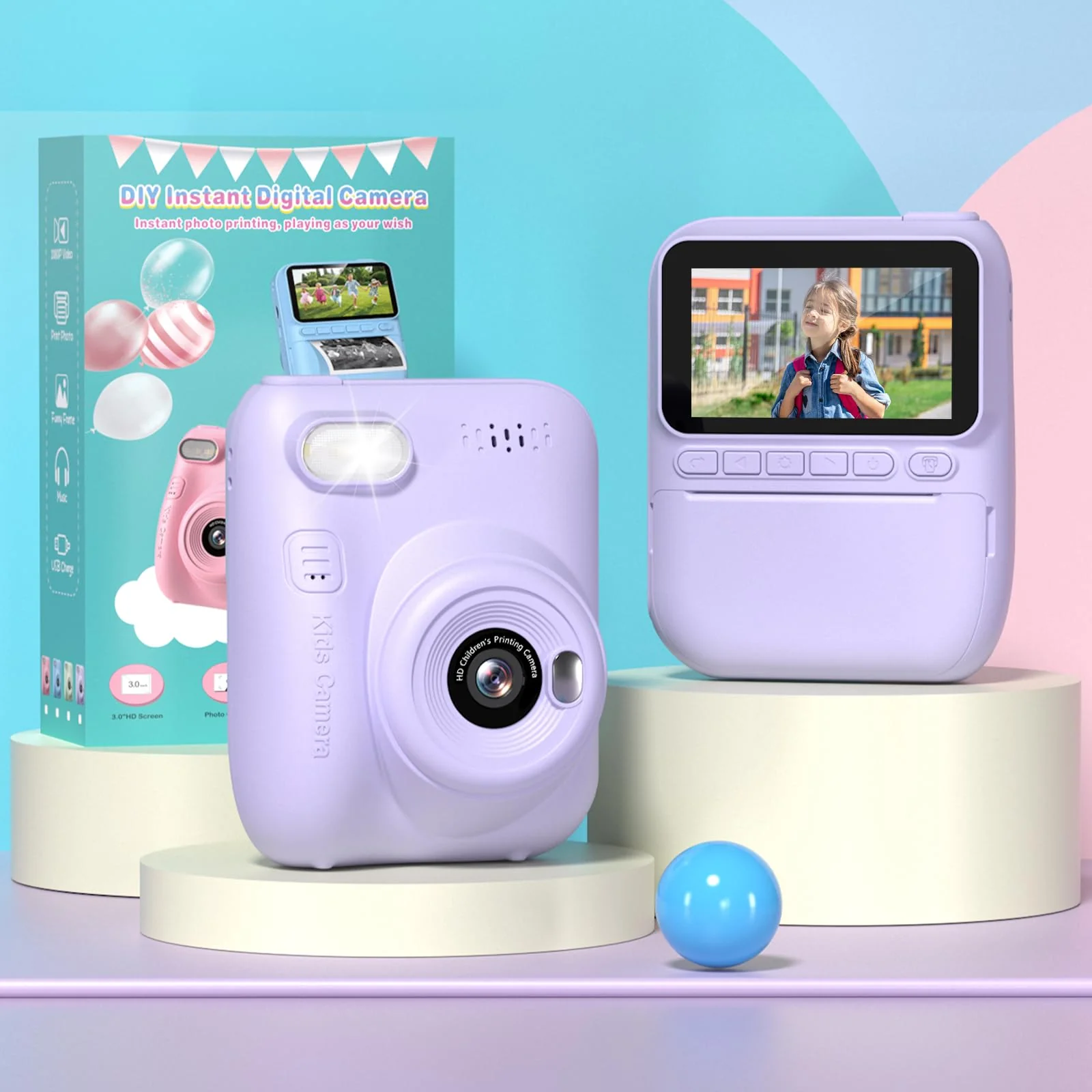 Kids Camera Instant Print,3.0 HD 1080P Digital Video Cameras with Printing Paper,Christmas Birthday Gifts for Toddler Boys Girls,for 3 4 5 6 7 8 9 10 Year Old Portable Toy(Purple) Purple - Image 7