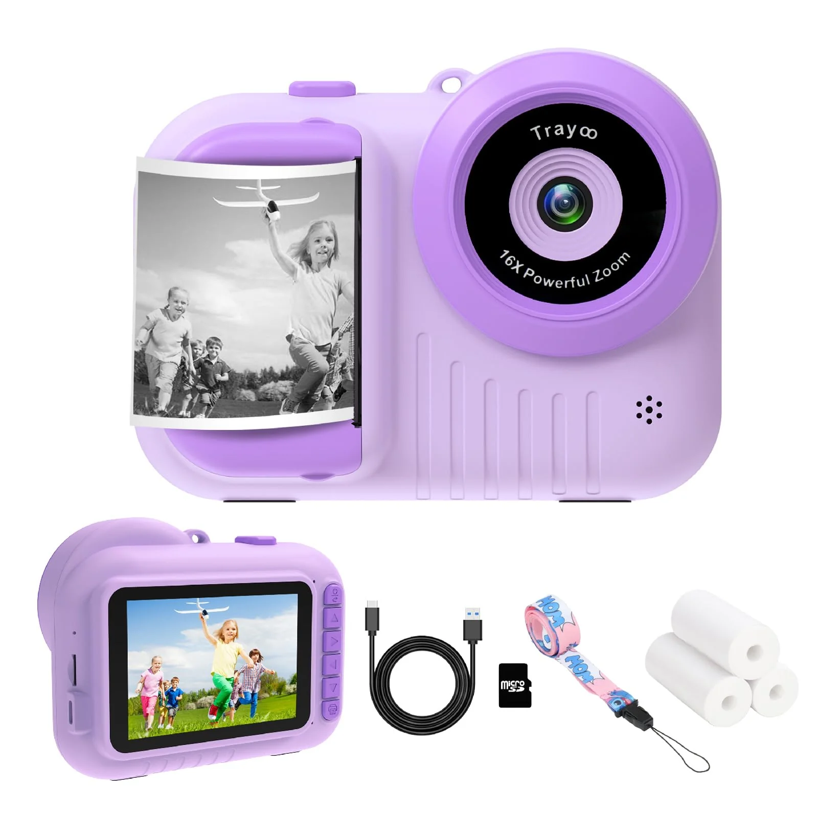 Kids Camera Instant Print, 3.5 Inch Screen Kids Digital Camera Instant, Christmas Birthday Gifts for Girls Age 3-12, Portable Toddler Camera Toy Gifts for 3 4 5 6 7 8 9 10 Year Old Girls Boys (Purple)