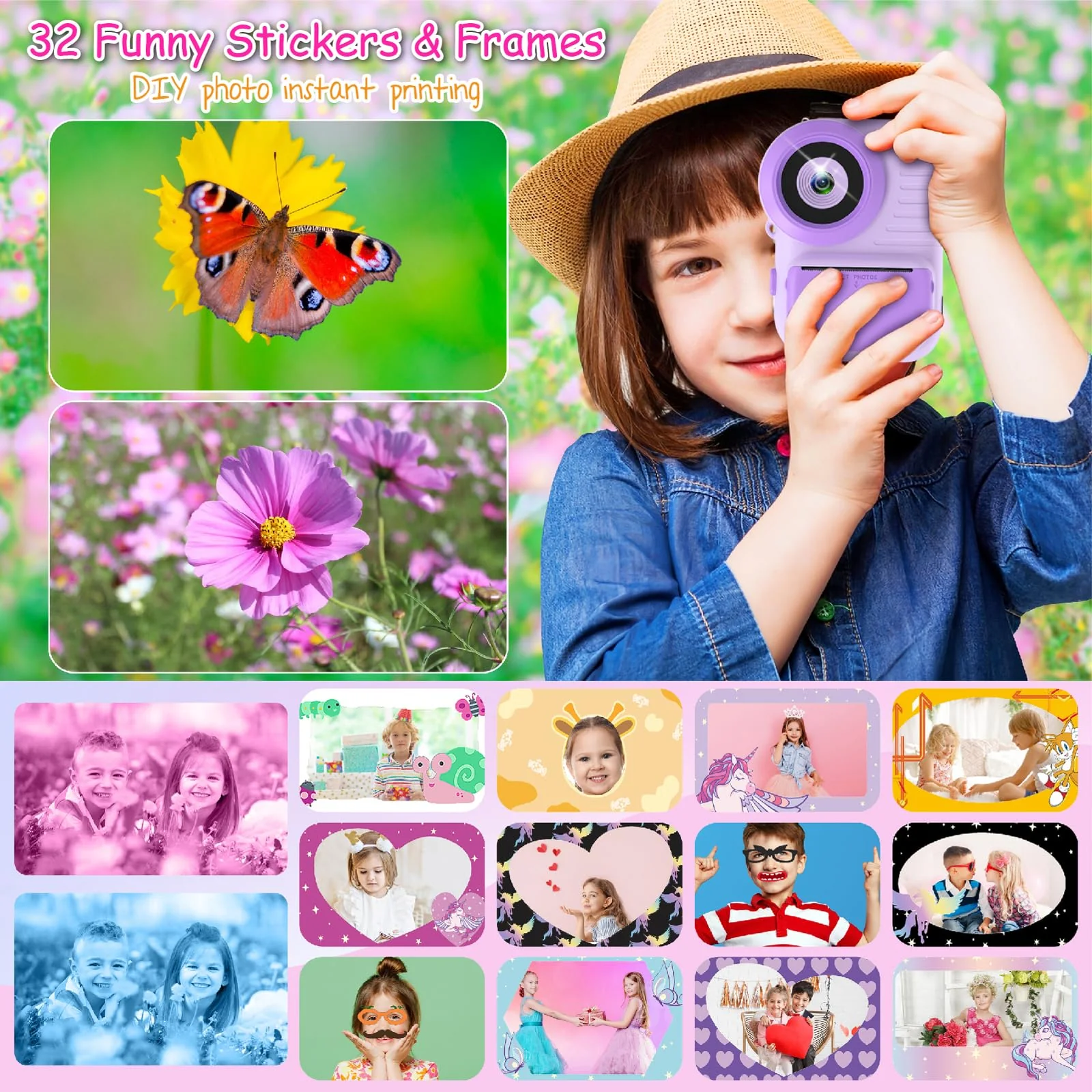 Kids Camera Instant Print, 3.5 Inch Screen Kids Digital Camera Instant, Christmas Birthday Gifts for Girls Age 3-12, Portable Toddler Camera Toy Gifts for 3 4 5 6 7 8 9 10 Year Old Girls Boys (Purple) - Image 3