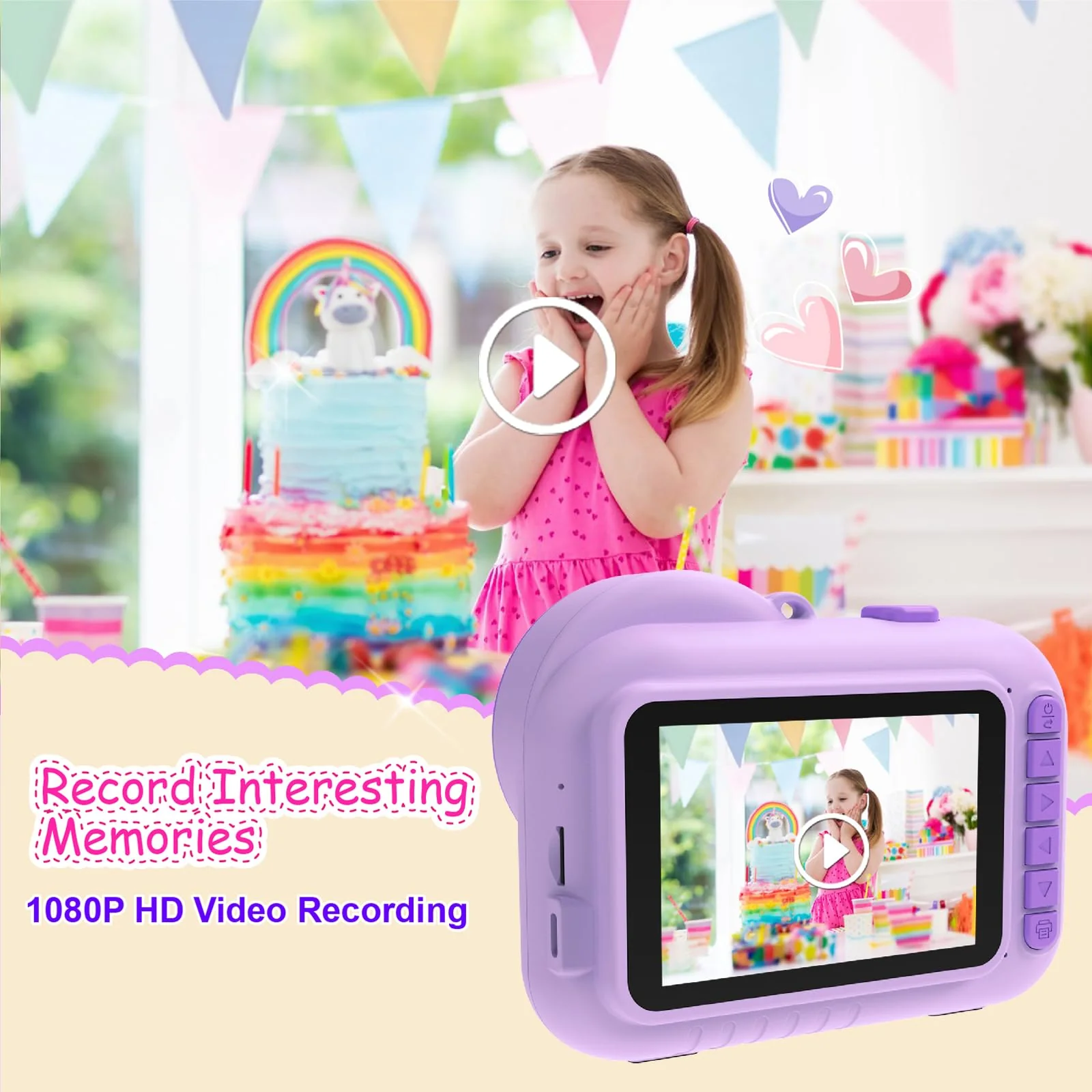 Kids Camera Instant Print, 3.5 Inch Screen Kids Digital Camera Instant, Christmas Birthday Gifts for Girls Age 3-12, Portable Toddler Camera Toy Gifts for 3 4 5 6 7 8 9 10 Year Old Girls Boys (Purple) - Image 4