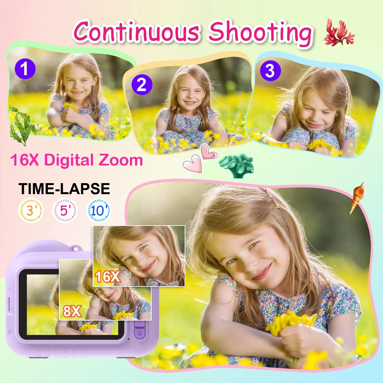 Kids Camera Instant Print, 3.5 Inch Screen Kids Digital Camera Instant, Christmas Birthday Gifts for Girls Age 3-12, Portable Toddler Camera Toy Gifts for 3 4 5 6 7 8 9 10 Year Old Girls Boys (Purple) - Image 5