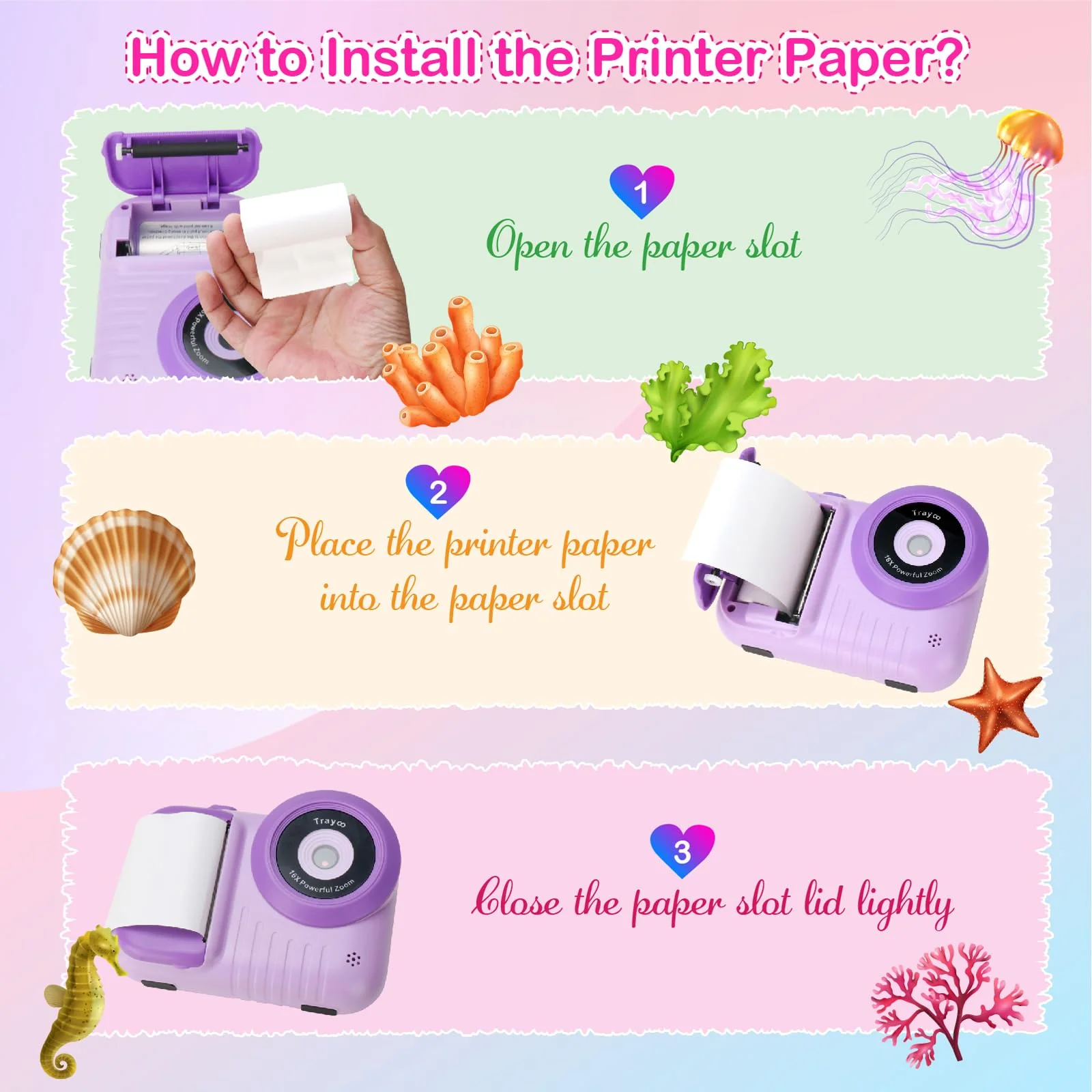 Kids Camera Instant Print, 3.5 Inch Screen Kids Digital Camera Instant, Christmas Birthday Gifts for Girls Age 3-12, Portable Toddler Camera Toy Gifts for 3 4 5 6 7 8 9 10 Year Old Girls Boys (Purple) - Image 7