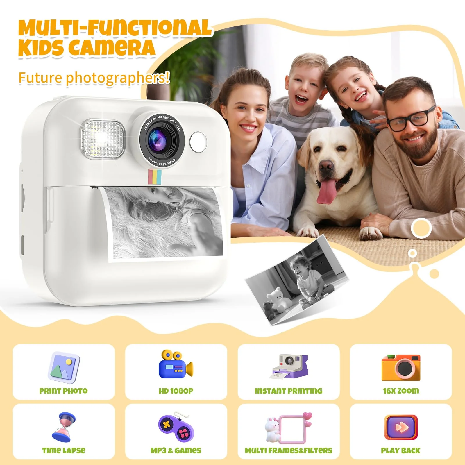 Kids Camera Instant Print Birthday Gifts for Girls Age 3-8, Toddler Camera Travel Selfie Video Camera Toys Instant Printing Camera for Kids with Color Pens (White) White - Image 5
