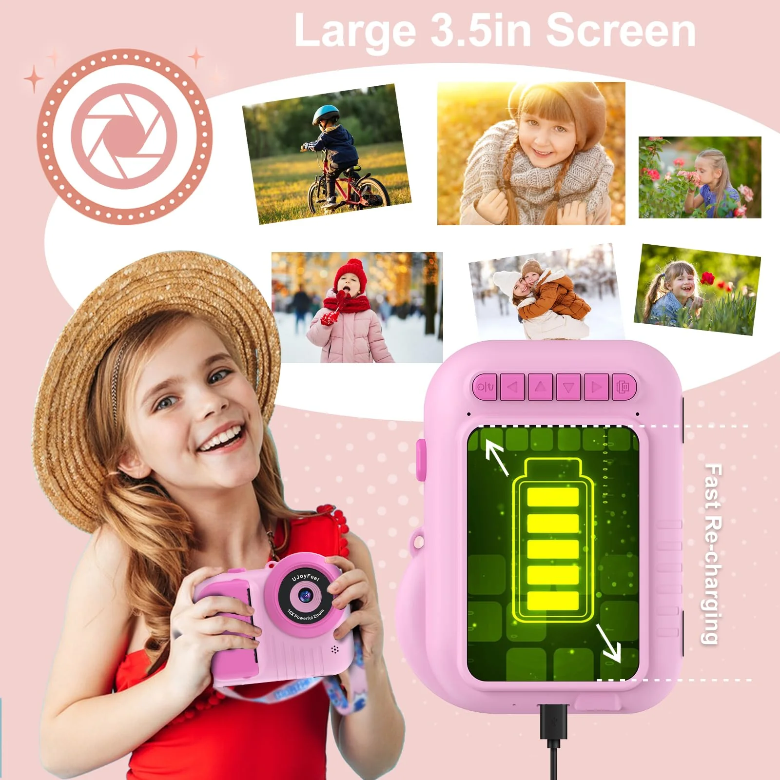 Kids Camera Instant Print Camera for Kids, Toddler Camera That Print Photo, Instant Digital Camera for Kids Printing Camera 3.5IN Screen, Toy Camera Print Picture 3 12 Year Girls Birthday Gift (Roser) Roser - Image 2