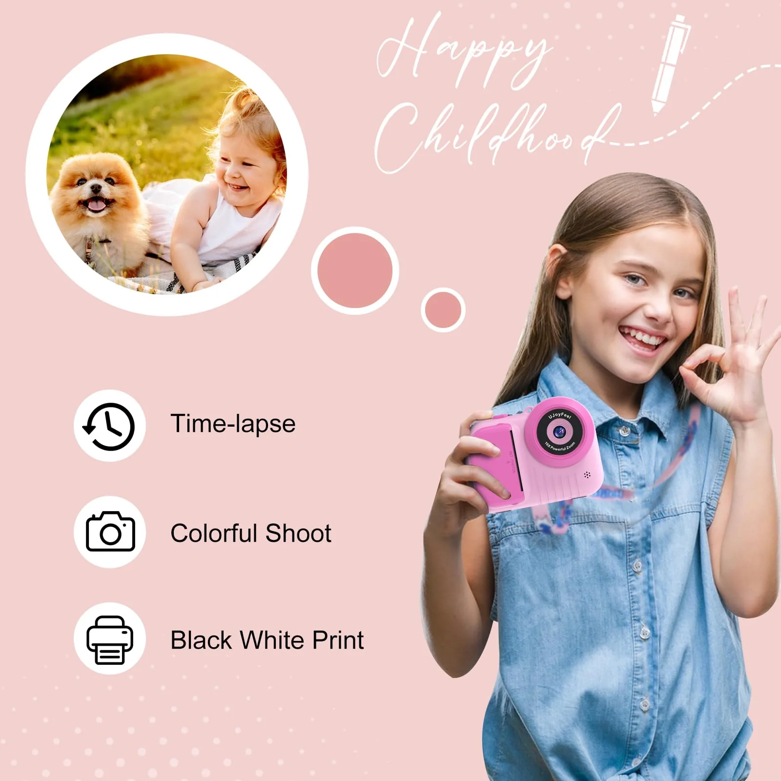 Kids Camera Instant Print Camera for Kids, Toddler Camera That Print Photo, Instant Digital Camera for Kids Printing Camera 3.5IN Screen, Toy Camera Print Picture 3 12 Year Girls Birthday Gift (Roser) Roser - Image 6