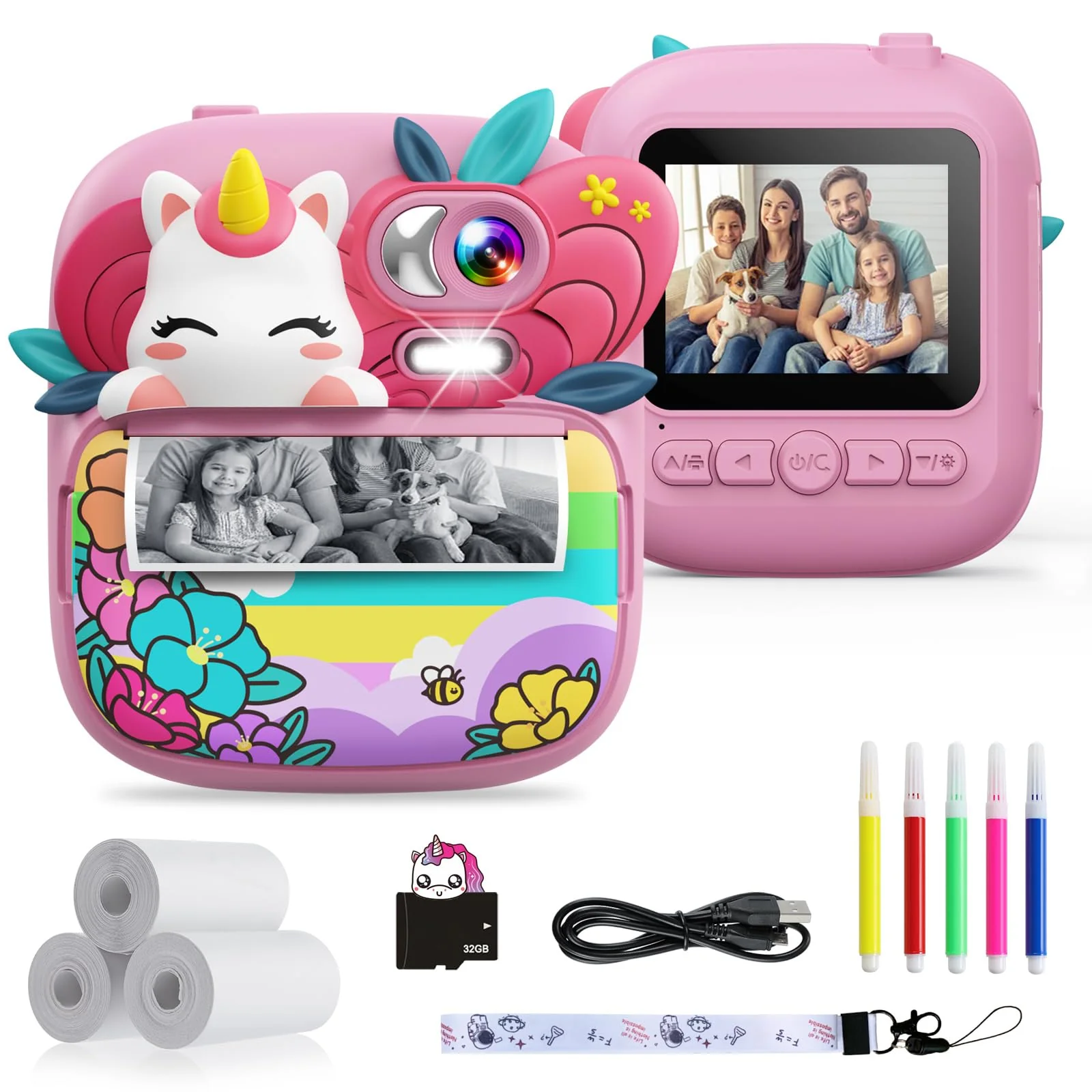 Kids Camera Instant Print, Camera for Kids with Printable Photos, Toddler Camera Toys for Children Ages 3-14, Digital Camera Birthday Gifts for Girls 4 5 6 7 8 9 10 11 12 13 Years Old Pink