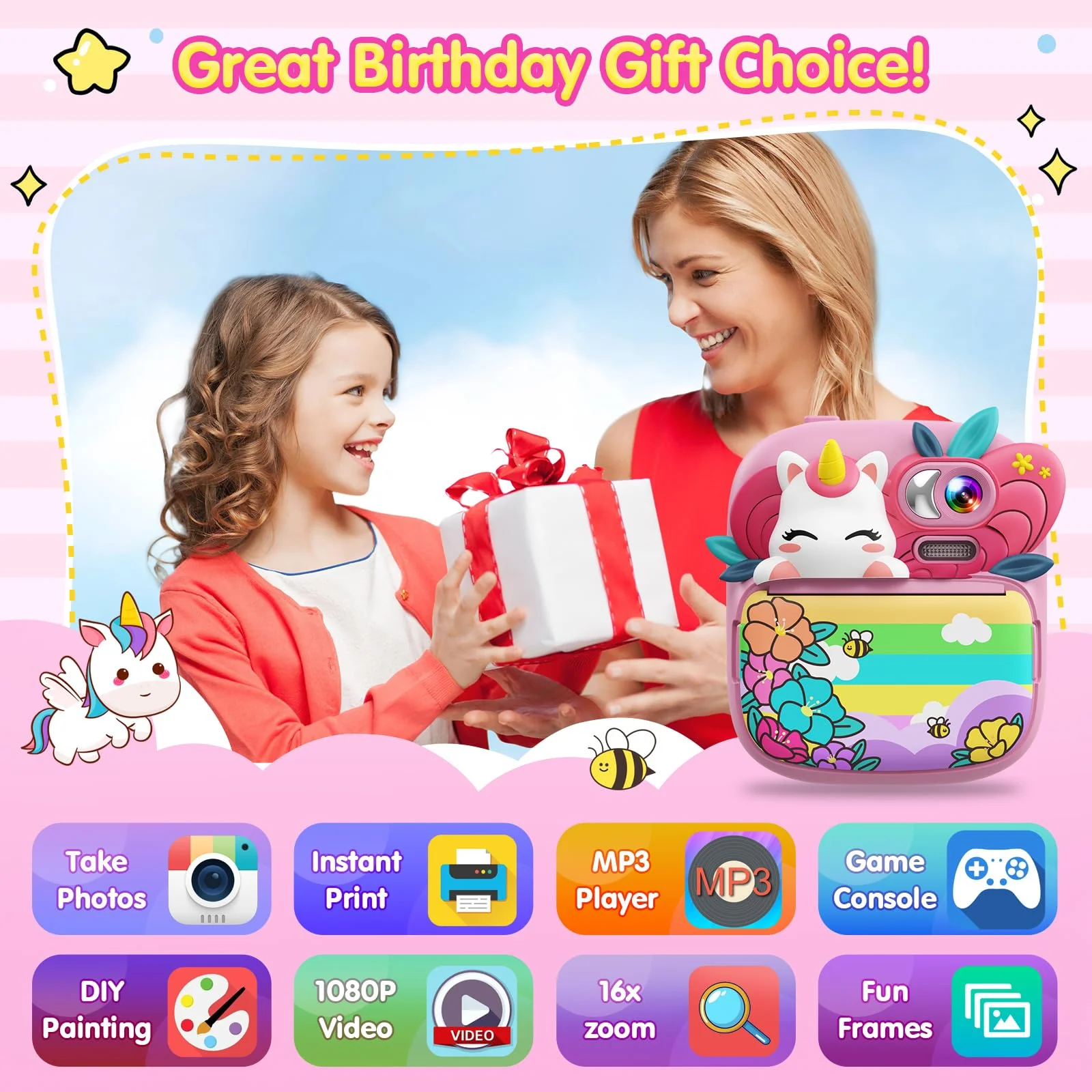 Kids Camera Instant Print, Camera for Kids with Printable Photos, Toddler Camera Toys for Children Ages 3-14, Digital Camera Birthday Gifts for Girls 4 5 6 7 8 9 10 11 12 13 Years Old Pink - Image 2