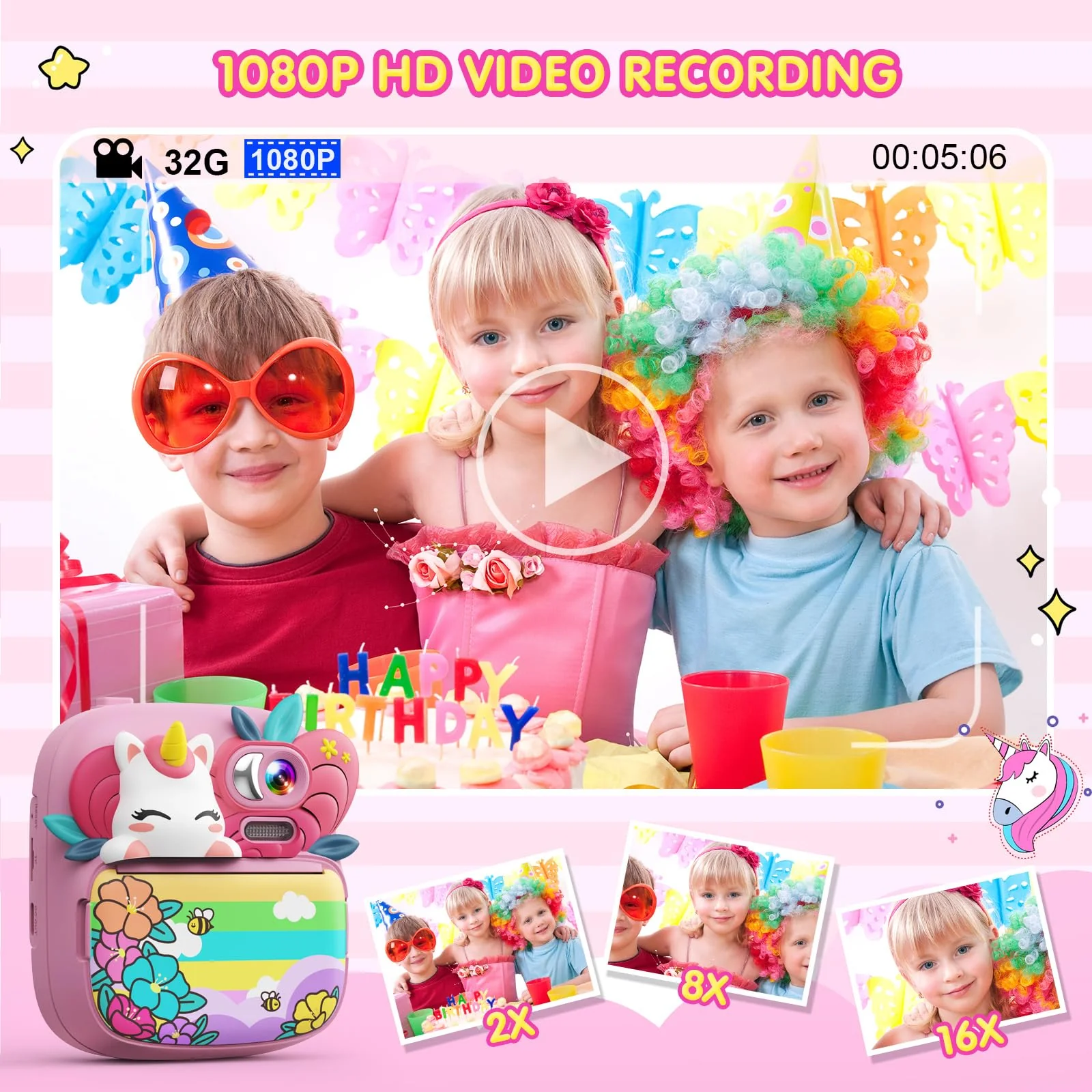 Kids Camera Instant Print, Camera for Kids with Printable Photos, Toddler Camera Toys for Children Ages 3-14, Digital Camera Birthday Gifts for Girls 4 5 6 7 8 9 10 11 12 13 Years Old Pink - Image 4