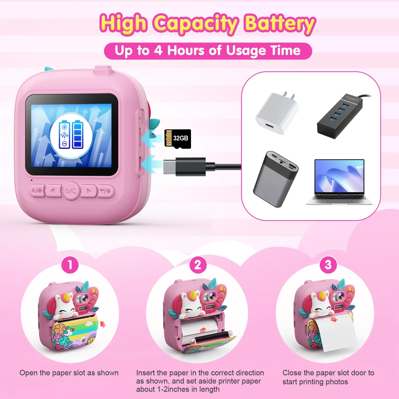 Kids Camera Instant Print, Camera for Kids with Printable Photos, Toddler Camera Toys for Children Ages 3-14, Digital Camera Birthday Gifts for Girls 4 5 6 7 8 9 10 11 12 13 Years Old Pink - Image 7